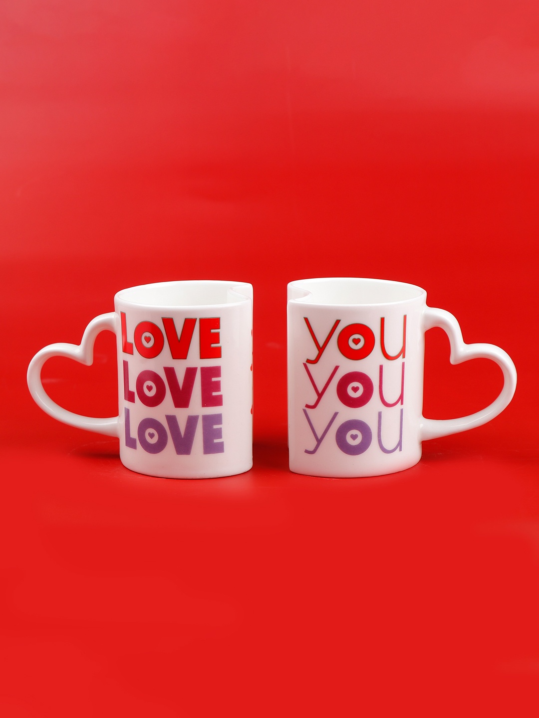 

Archies White & Red 2 Pieces Love You Quoted Printed Matte Ceramic Twin Mug Set