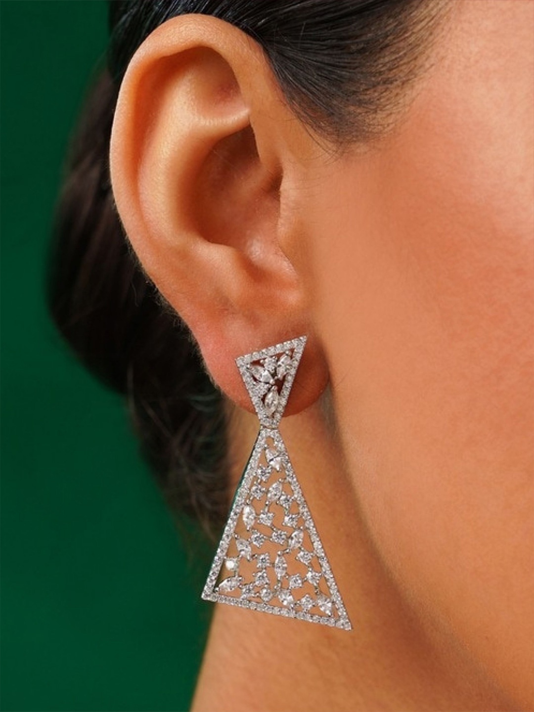 

ABDESIGNS Silver-Plated American Diamond Drop Earrings