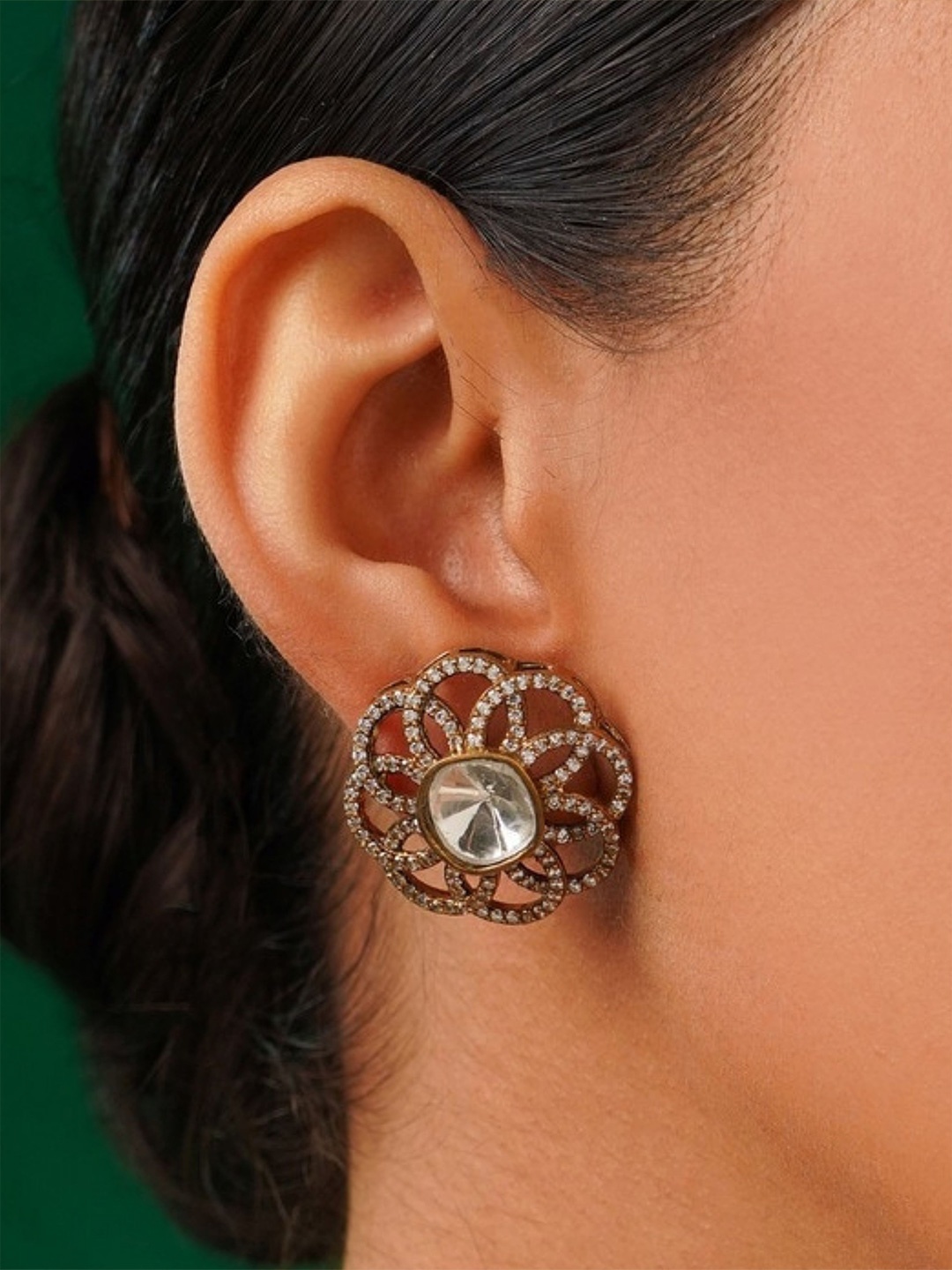 

ABDESIGNS Gold Plated American Diamond Floral Studs