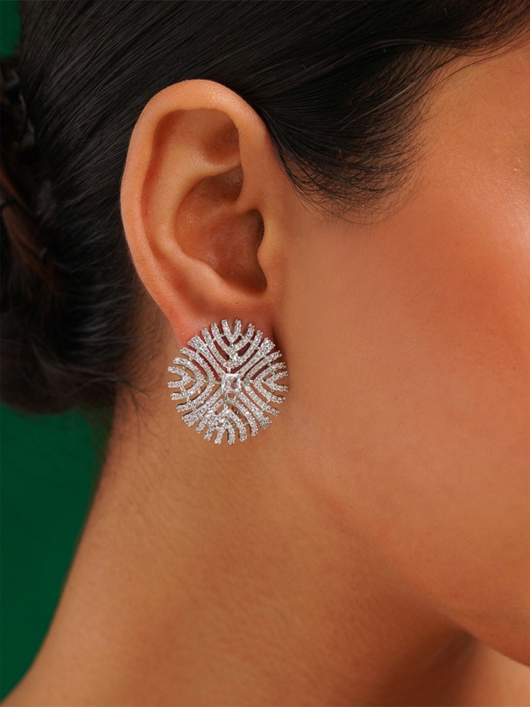 

ABDESIGNS Silver-Plated American Diamond Circular Studs