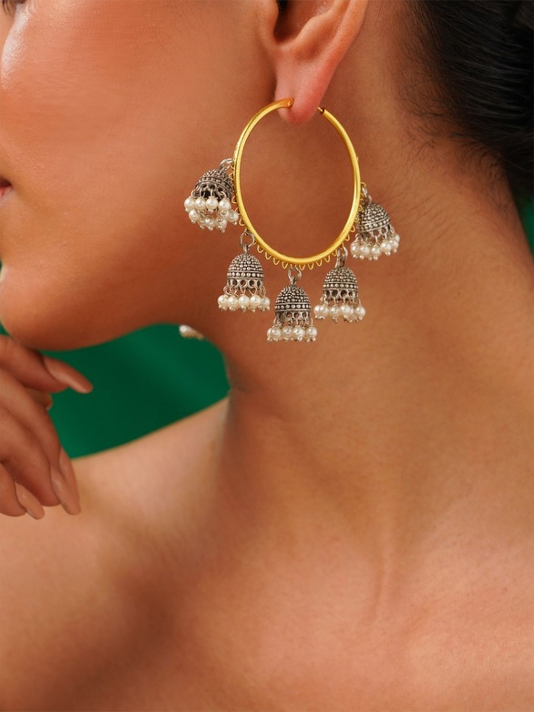 

ABDESIGNS Gold-Plated Artificial Beads Circular Hoop Earrings