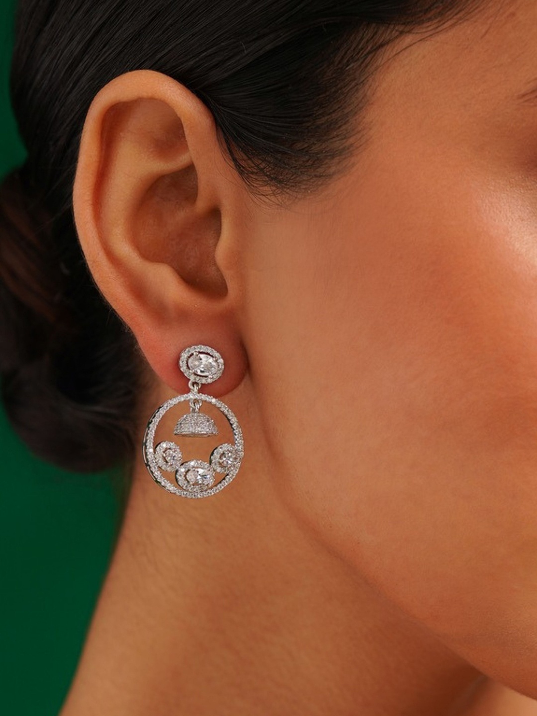 

ABDESIGNS Silver-Plated American Diamond Drop Earrings