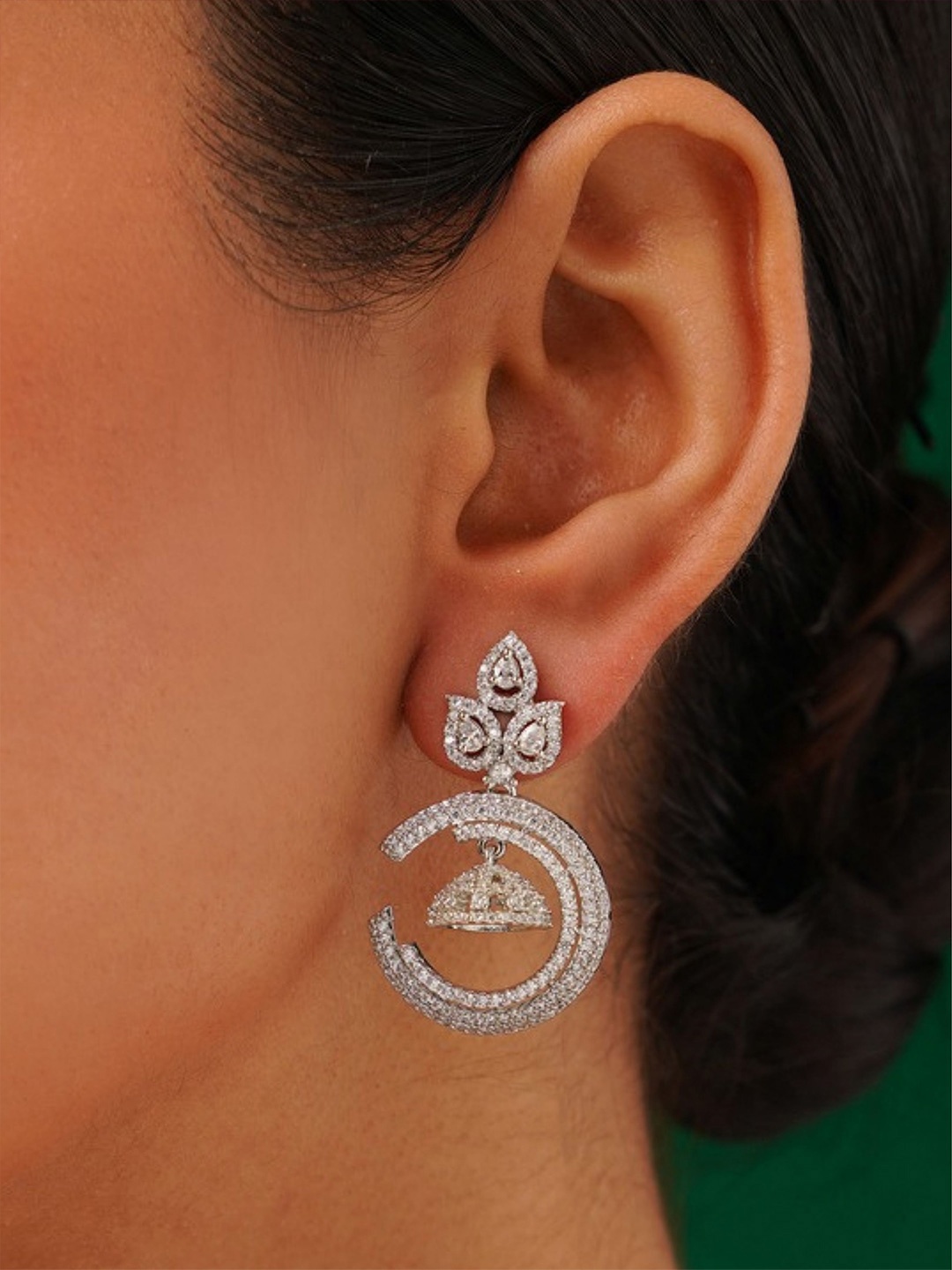 

ABDESIGNS Silver-Plated American Diamond Classic Drop Earrings