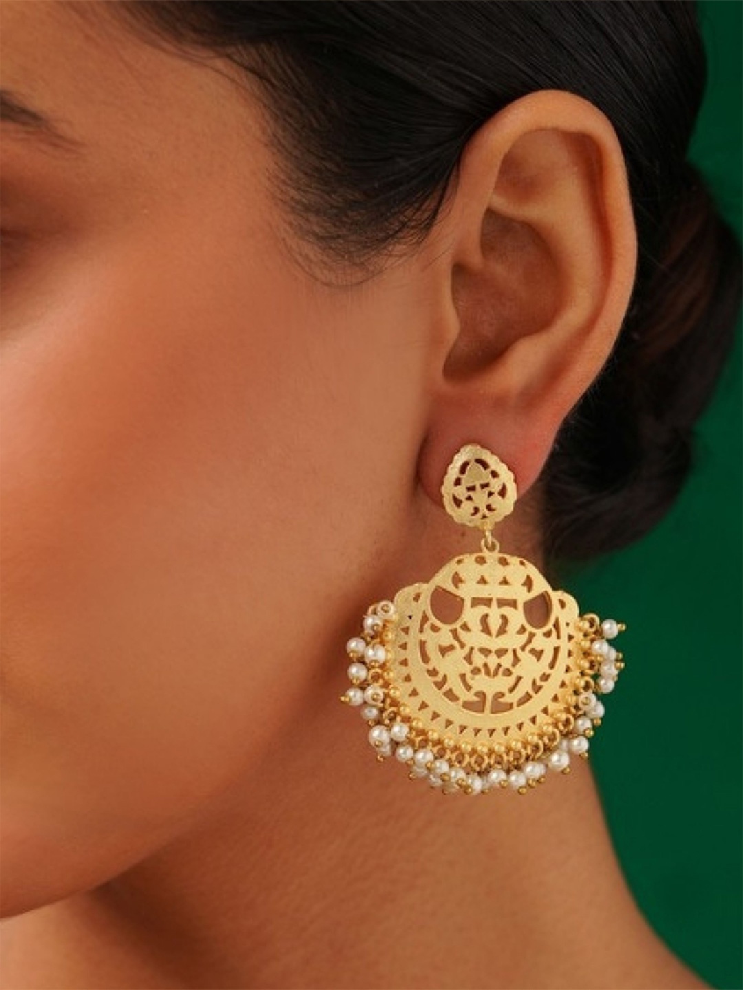 

ABDESIGNS Gold-Plated Chandbalis Artificial Beads Chandbalis Earrings