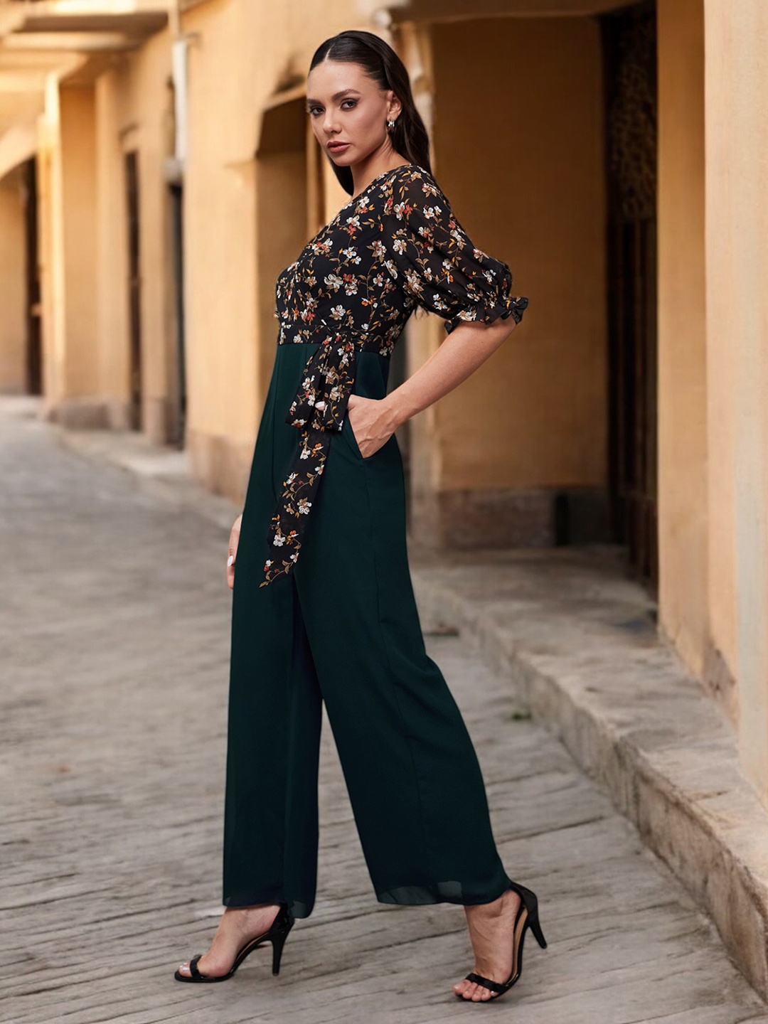 

Miss Chase Printed Basic Jumpsuit, Teal