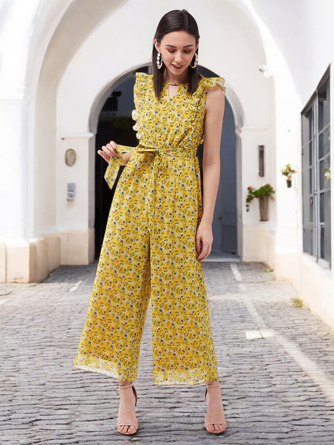 

Miss Chase Printed Basic Jumpsuit, Yellow