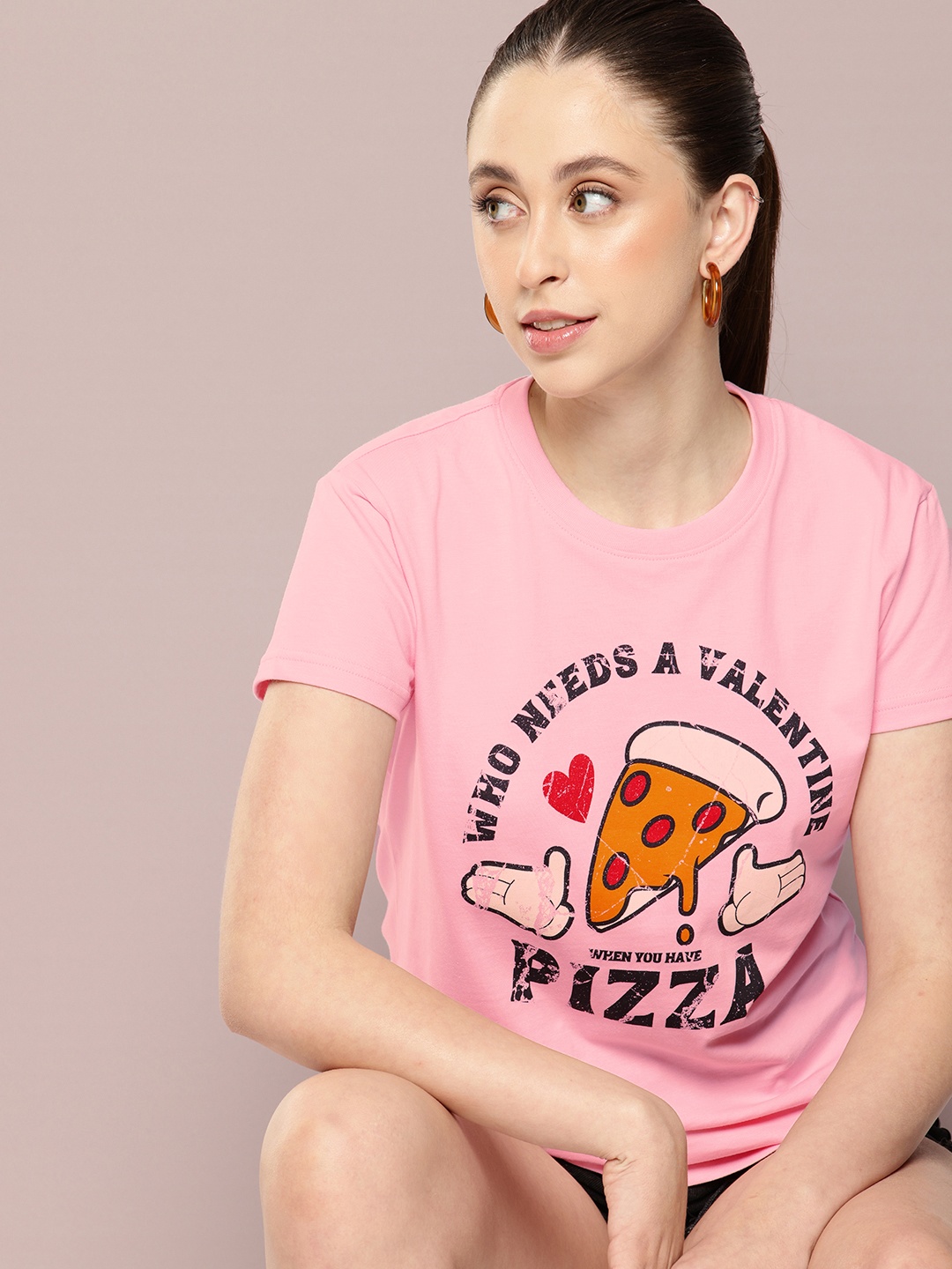 

DILLINGER Women Typography Printed Pure Cotton T-shirt, Pink
