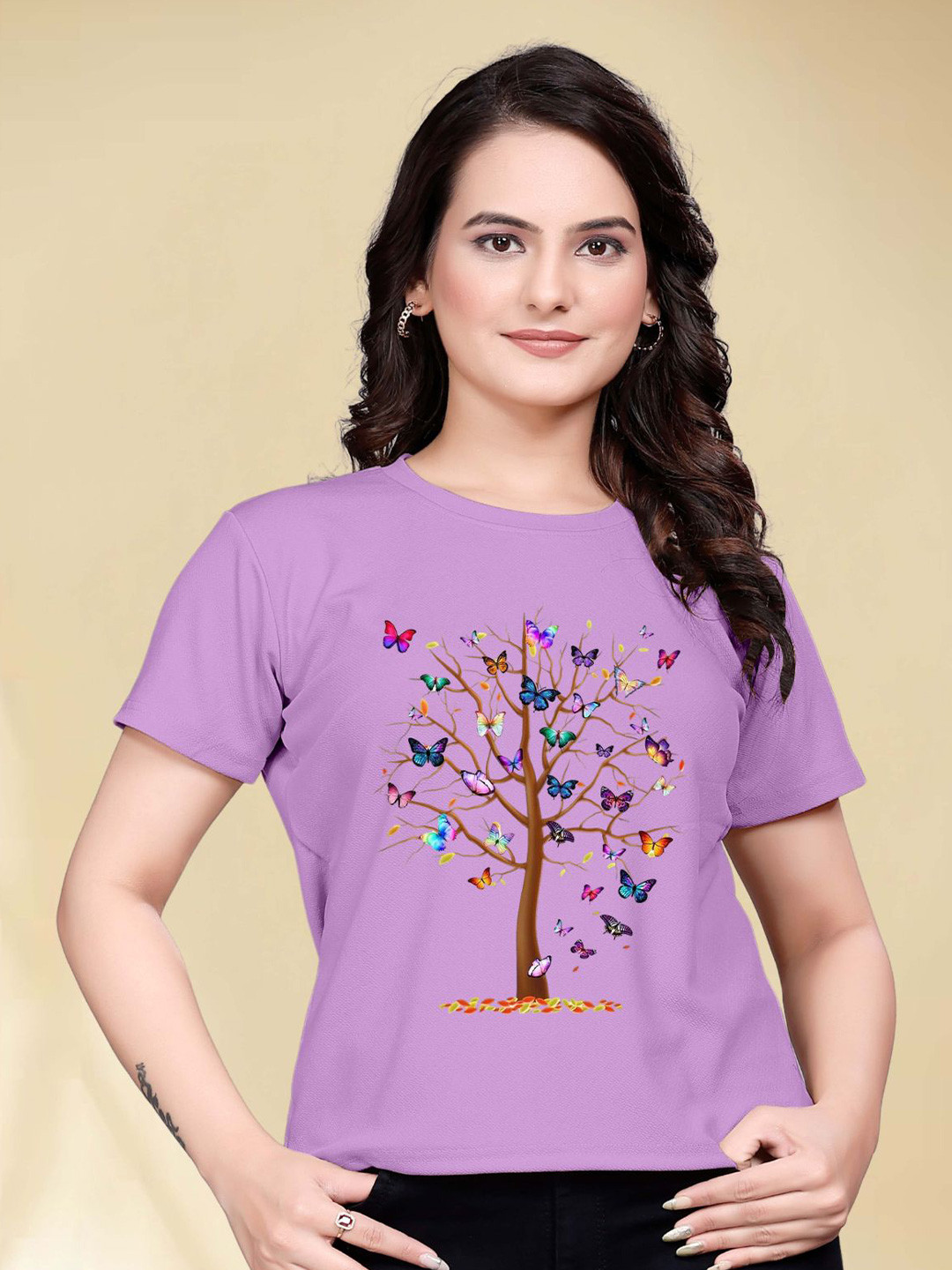 

Moda Rapido Women Printed Round Neck Tshirt, Purple