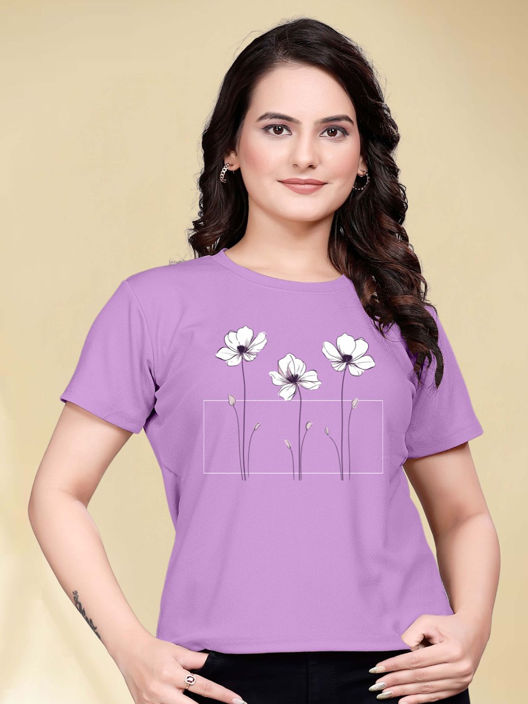 

Moda Rapido Women Printed Round Neck Tshirt, Purple