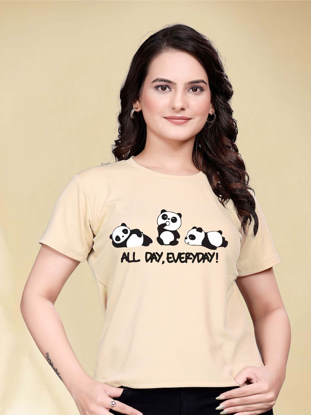 

Moda Rapido Women Printed Round Neck Tshirt, Cream