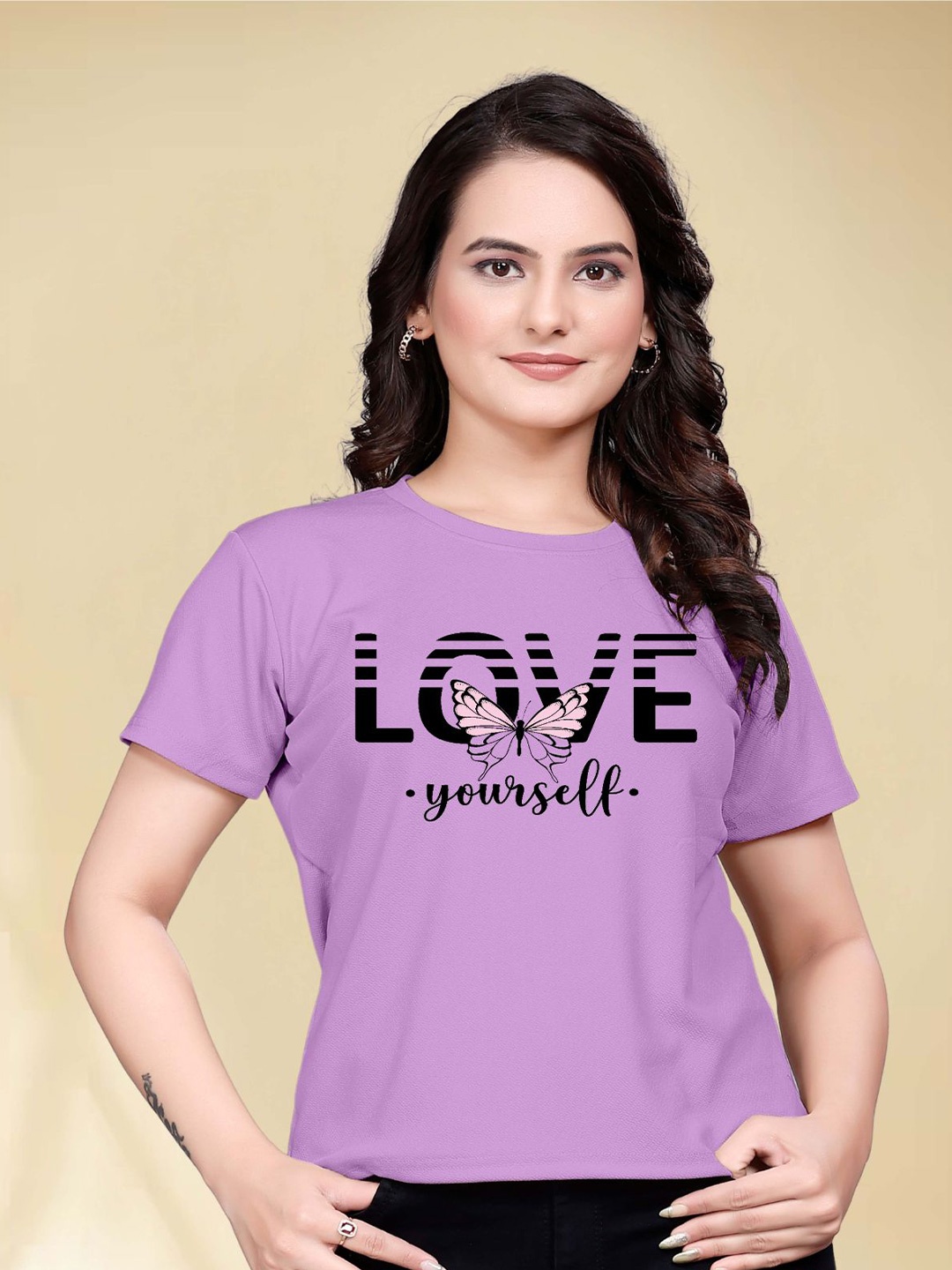 

Moda Rapido Women Printed Round Neck Tshirt, Purple