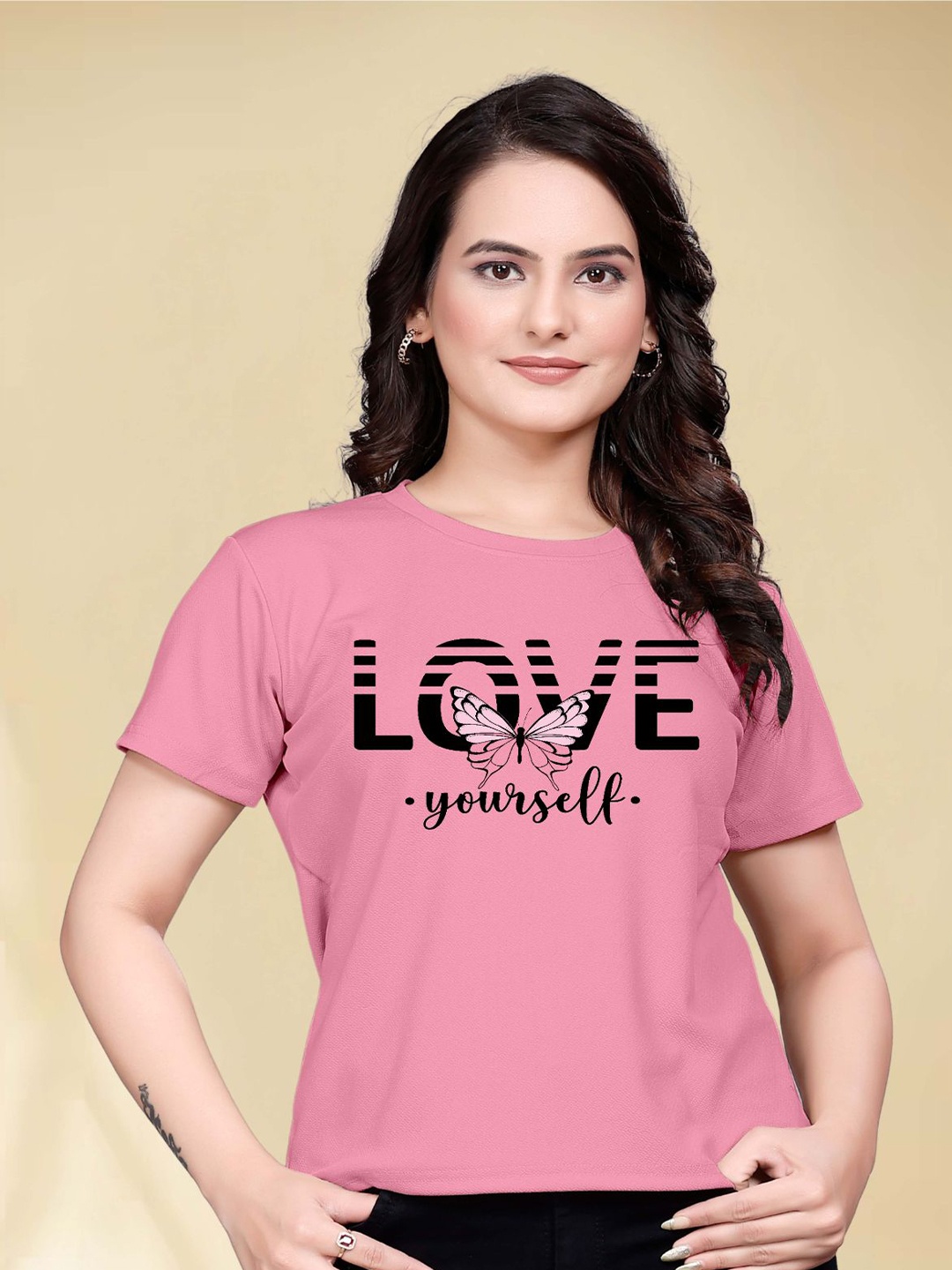 

Moda Rapido Women Printed Round Neck Tshirt, Pink