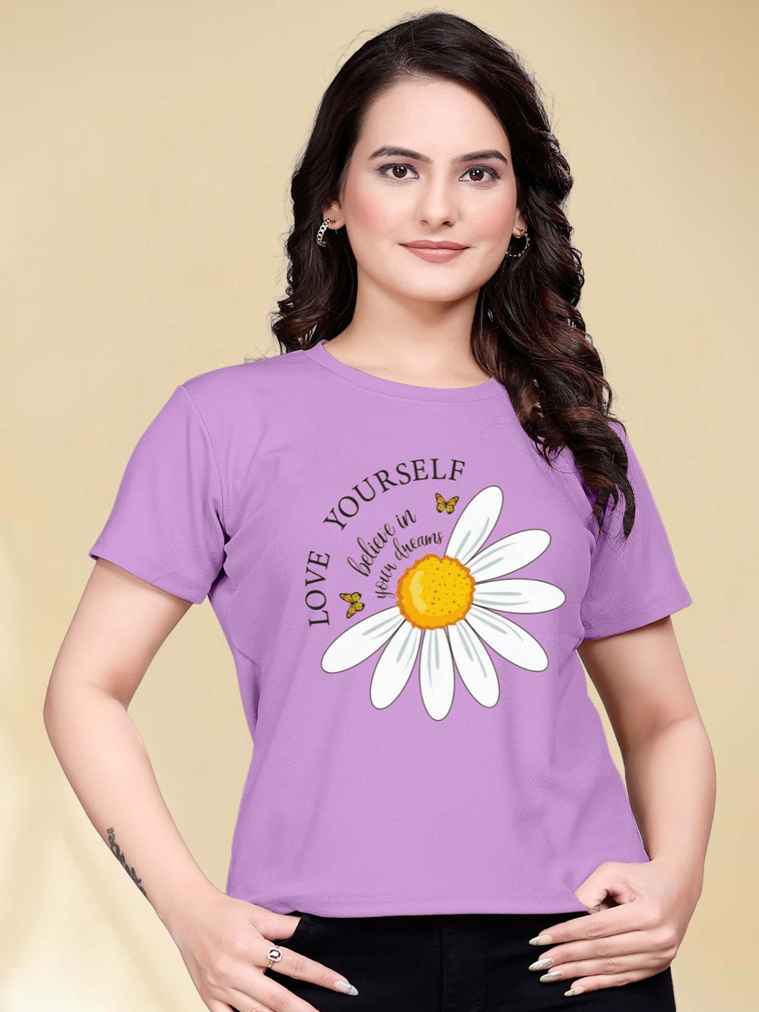 

Moda Rapido Women Printed Round Neck Tshirt, Purple