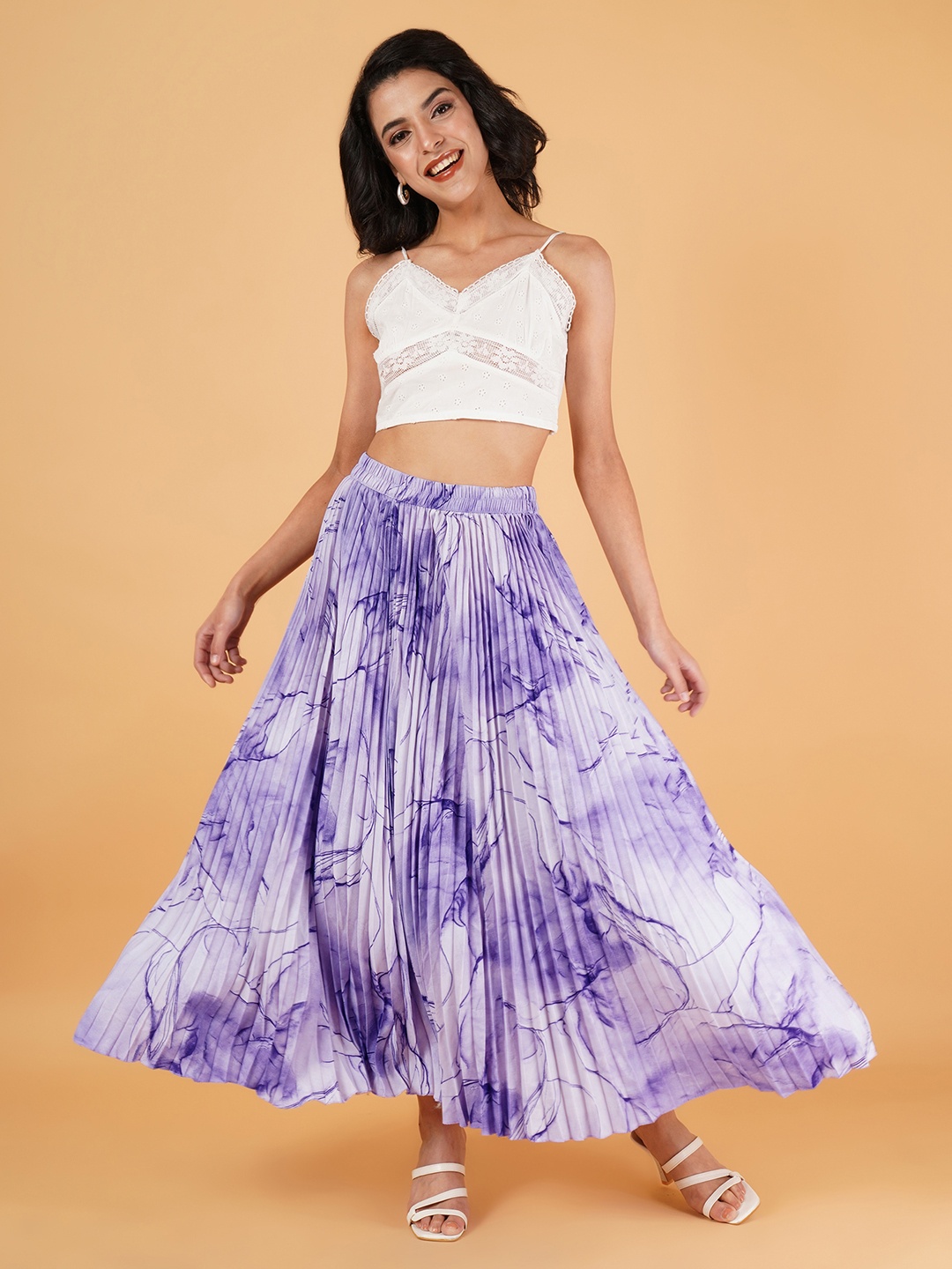 

ZWERLON Printed Pleated A-Line Maxi Skirt, Purple