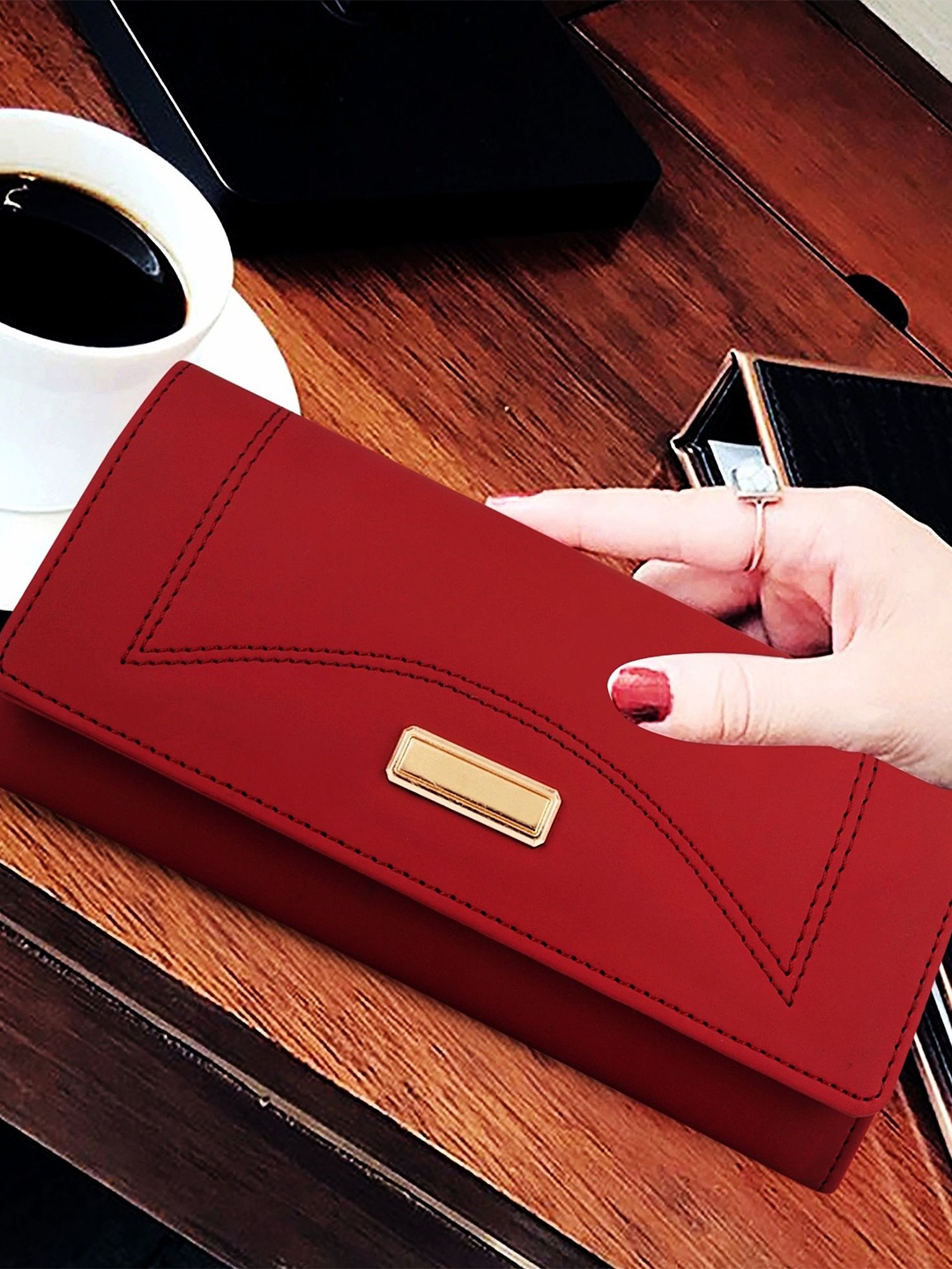 

MR. RAAQ Creation Women Textured Two Fold Wallet with Passport Holder, Red