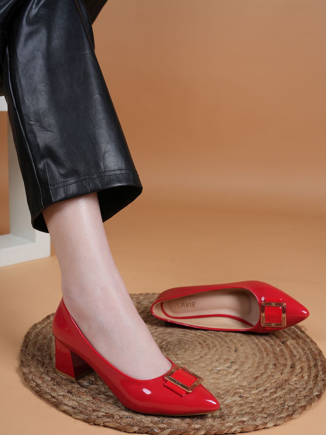 

Lavie Women Pointed Toe Block Heel Pumps, Red