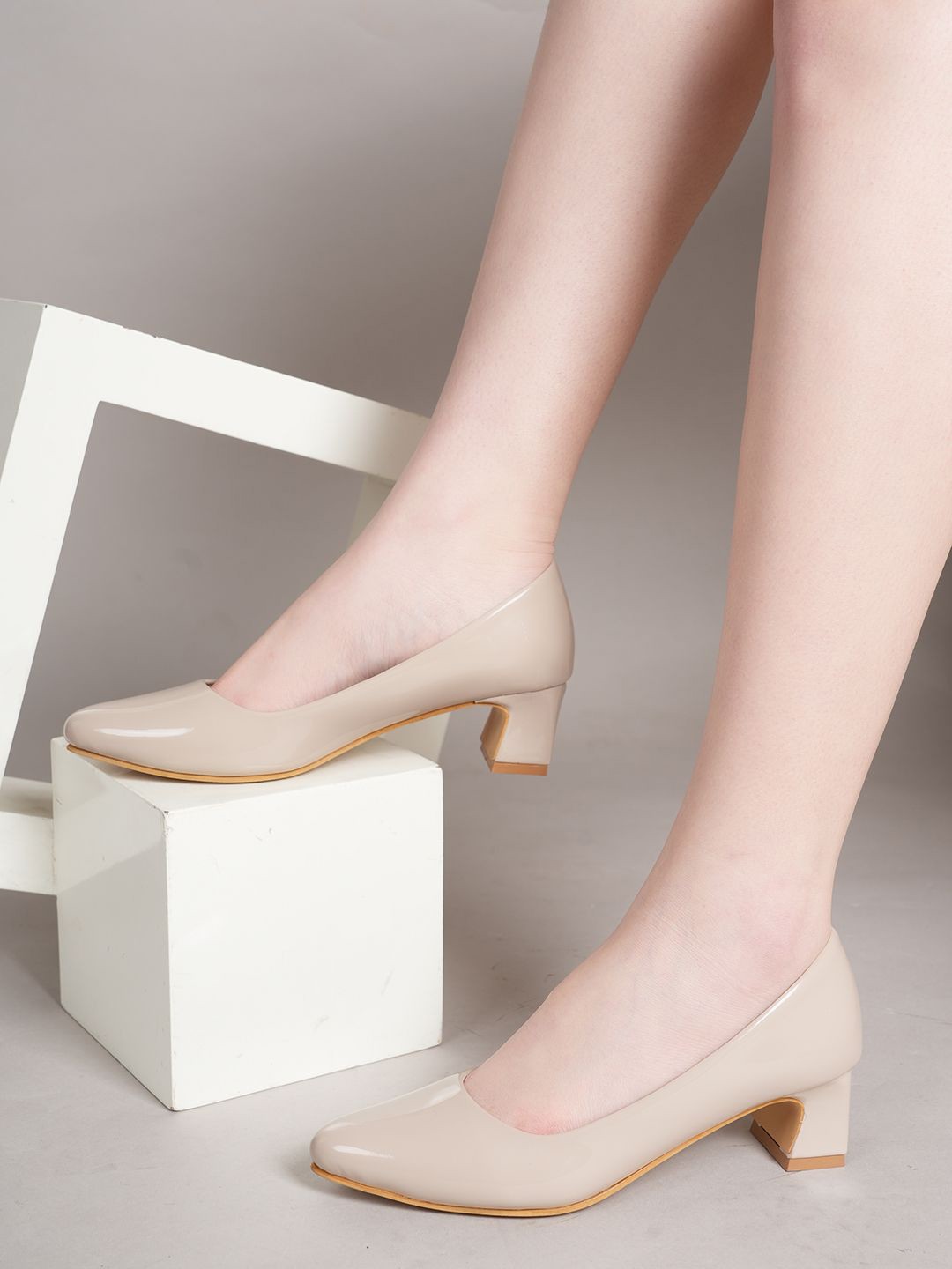 

Lavie Party Women Solid Block Pumps, Beige