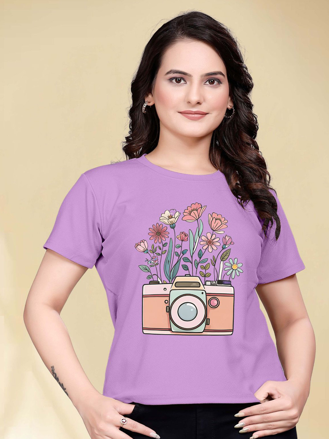 

Moda Rapido Women Printed Round Neck Tshirt, Purple