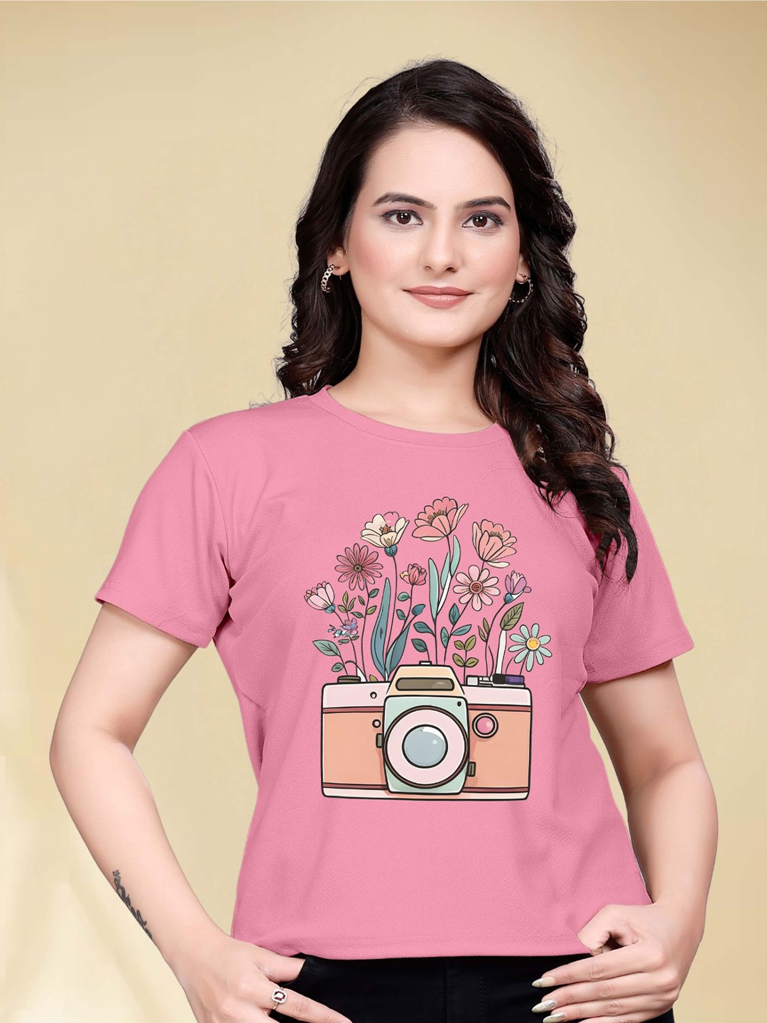 

Moda Rapido Women Printed Round Neck Tshirt, Pink