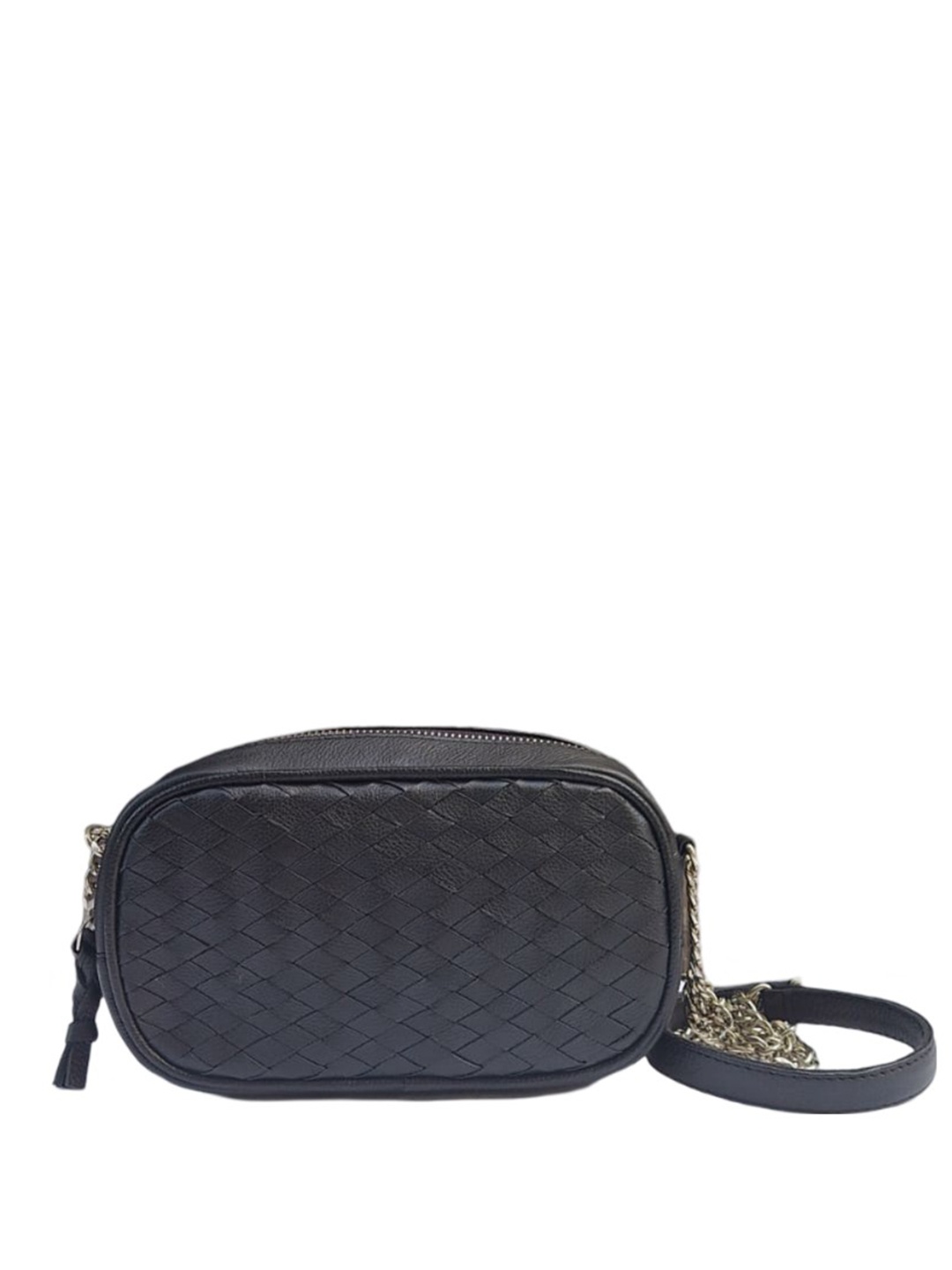 

PERKED Leather Structured Sling Bag with Bow Detail, Black