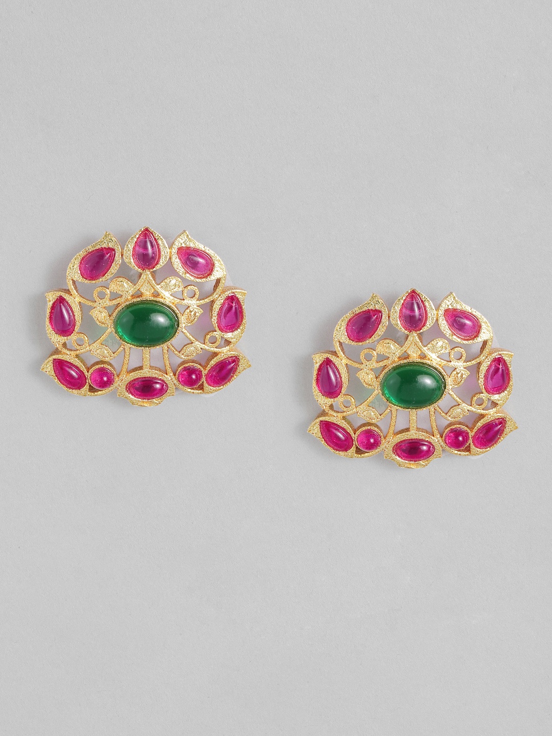 

AITIHYA Gold Plated Kemp Stone Studded Contemporary Studs Earrings, Red
