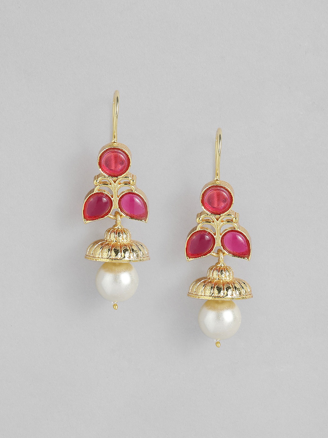 

AITIHYA Gold Plated Kemp Stone Studded Contemporary Drop Earrings, Red