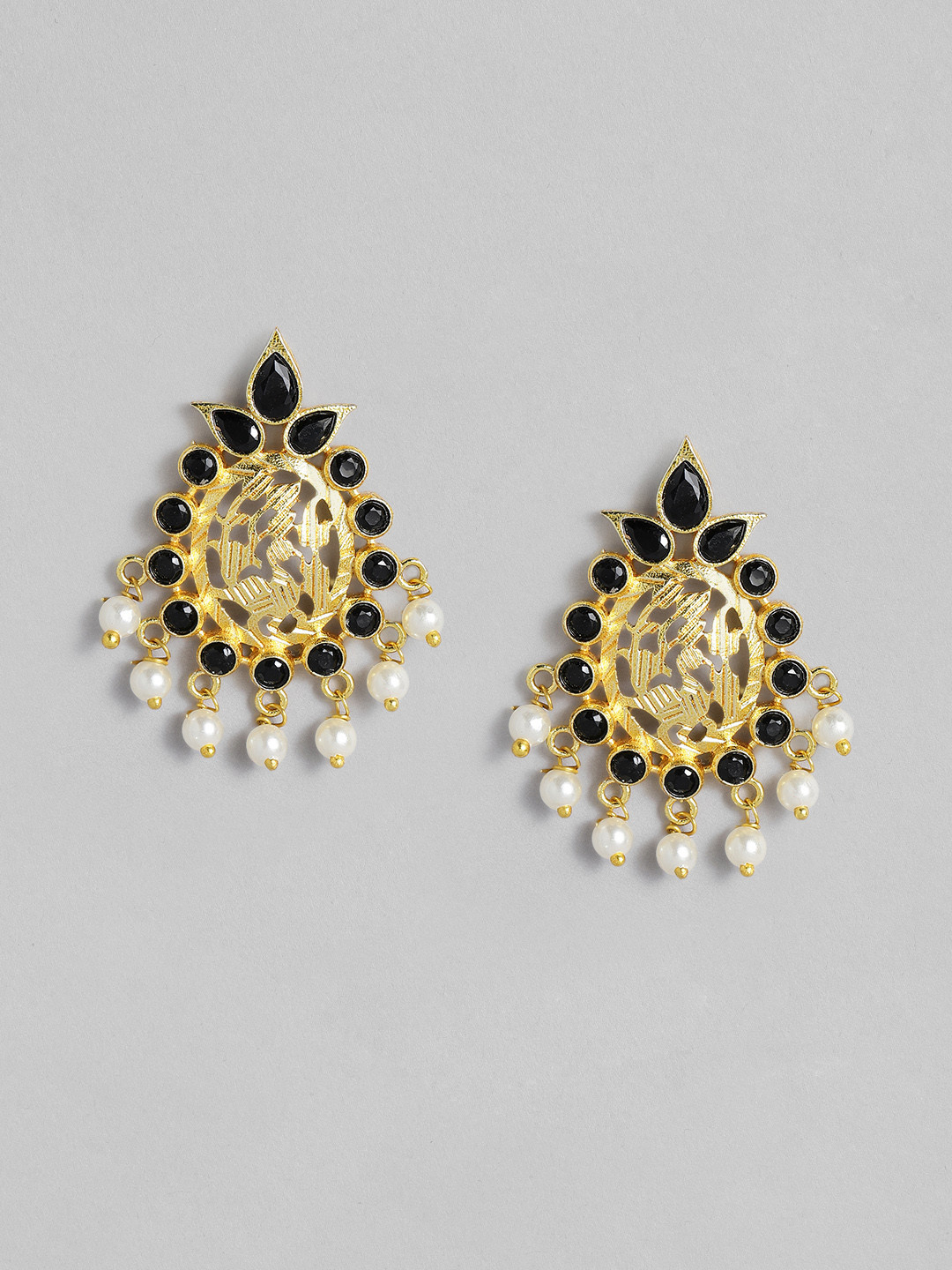 

AITIHYA Gold Plated Artificial Stones & Beads Classic Drop Earrings, Black