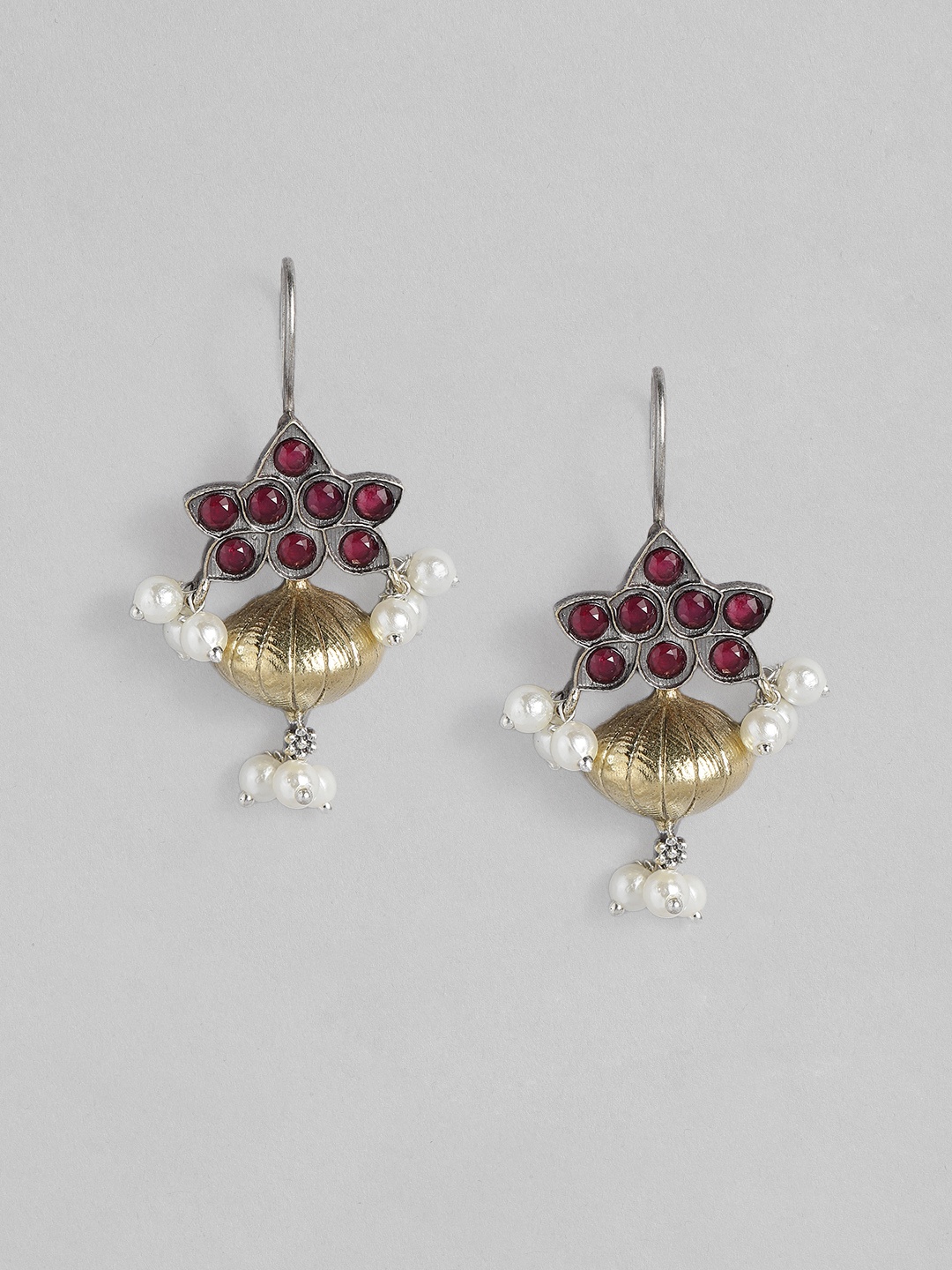 

AITIHYA Gold Plated Faux Ruby Stone & Beads Contemporary Drop Earrings, Red