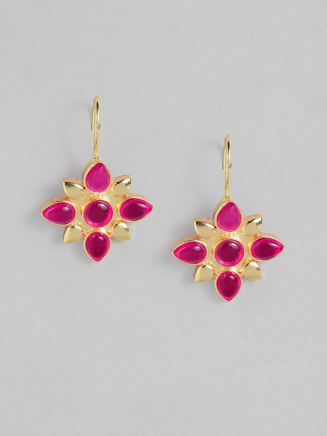 

AITIHYA Gold-Plated Faux Ruby Stone Studded Floral Drop Earrings, Red