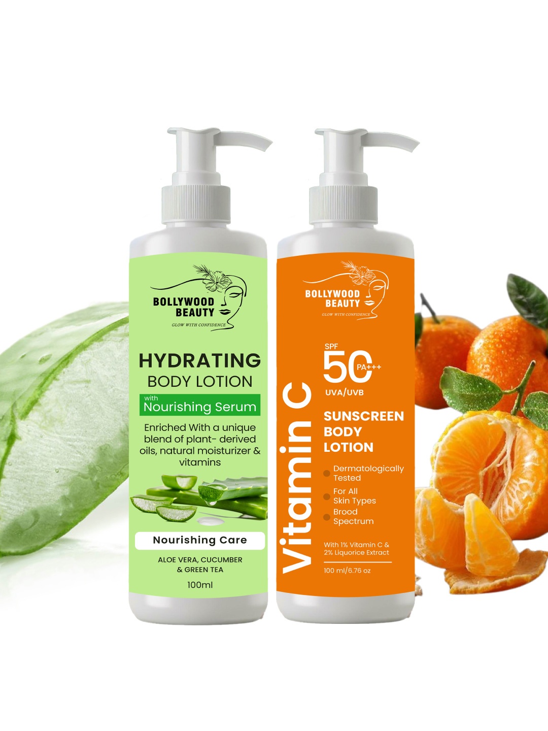 

BOLLYWOOD BEAUTY Set Of 2 Aloe Vera & Vitamin C Body Lotion With SPF 50++ - 100 ml Each, White