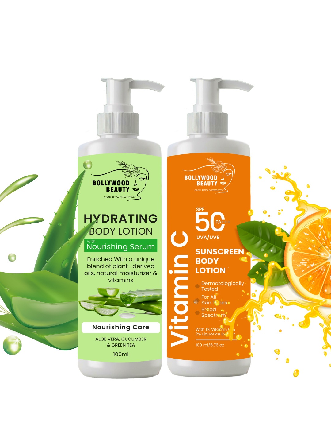 

BOLLYWOOD BEAUTY Set Of 2 Aloe Vera & Vitamin C Body Lotion With SPF 50++ - 100 ml Each, White