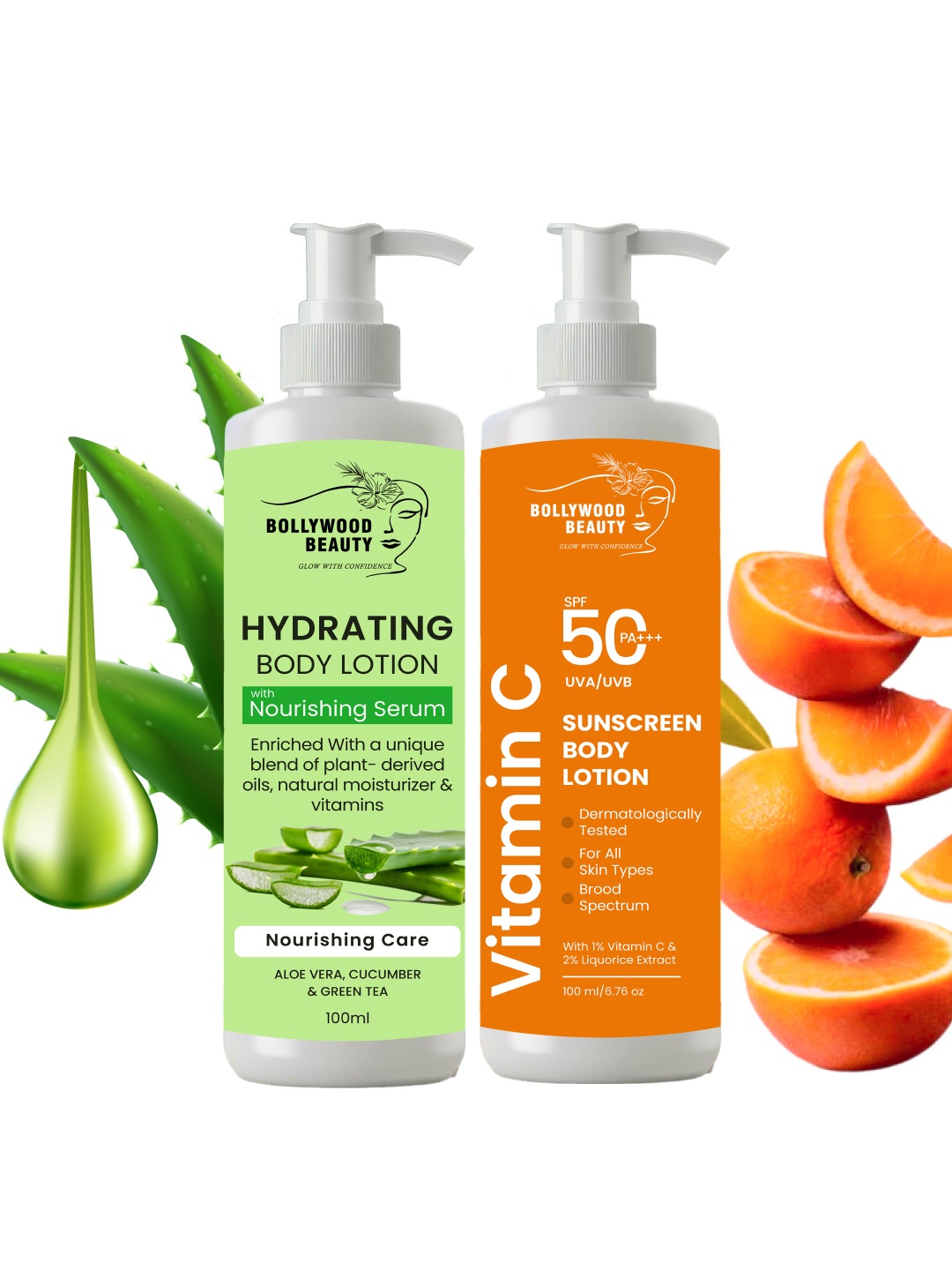 

BOLLYWOOD BEAUTY Set Of 2 Aloe Vera & Vitamin C Body Lotion With SPF 50++ - 100 ml Each, White