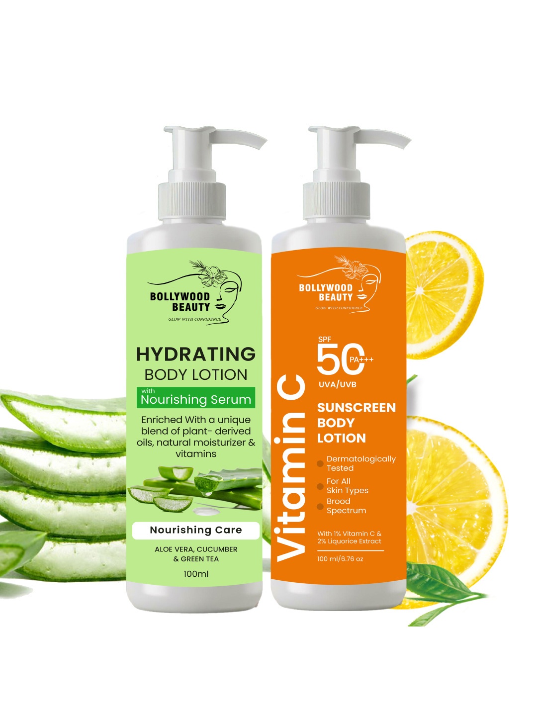 

BOLLYWOOD BEAUTY Set Of 2 Aloe Vera & Vitamin C with SPF 50++ Body Lotion -100ml Each, White