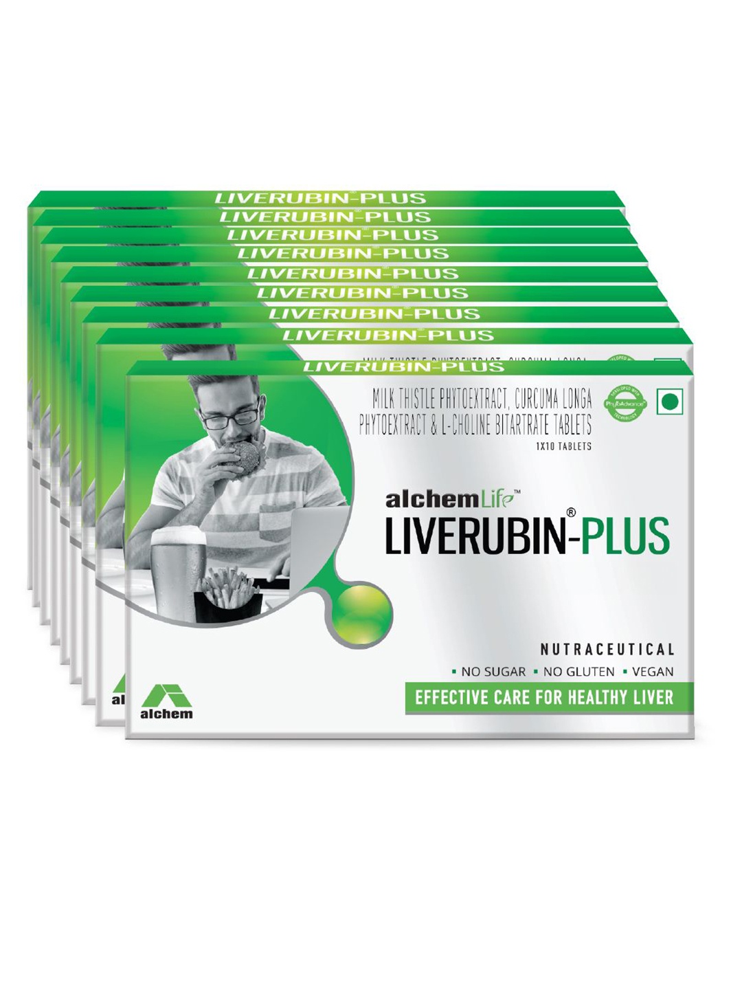 

Alchem Set Of 9 Liverubin Plus Tablets - 10 Tablets Each, Yellow