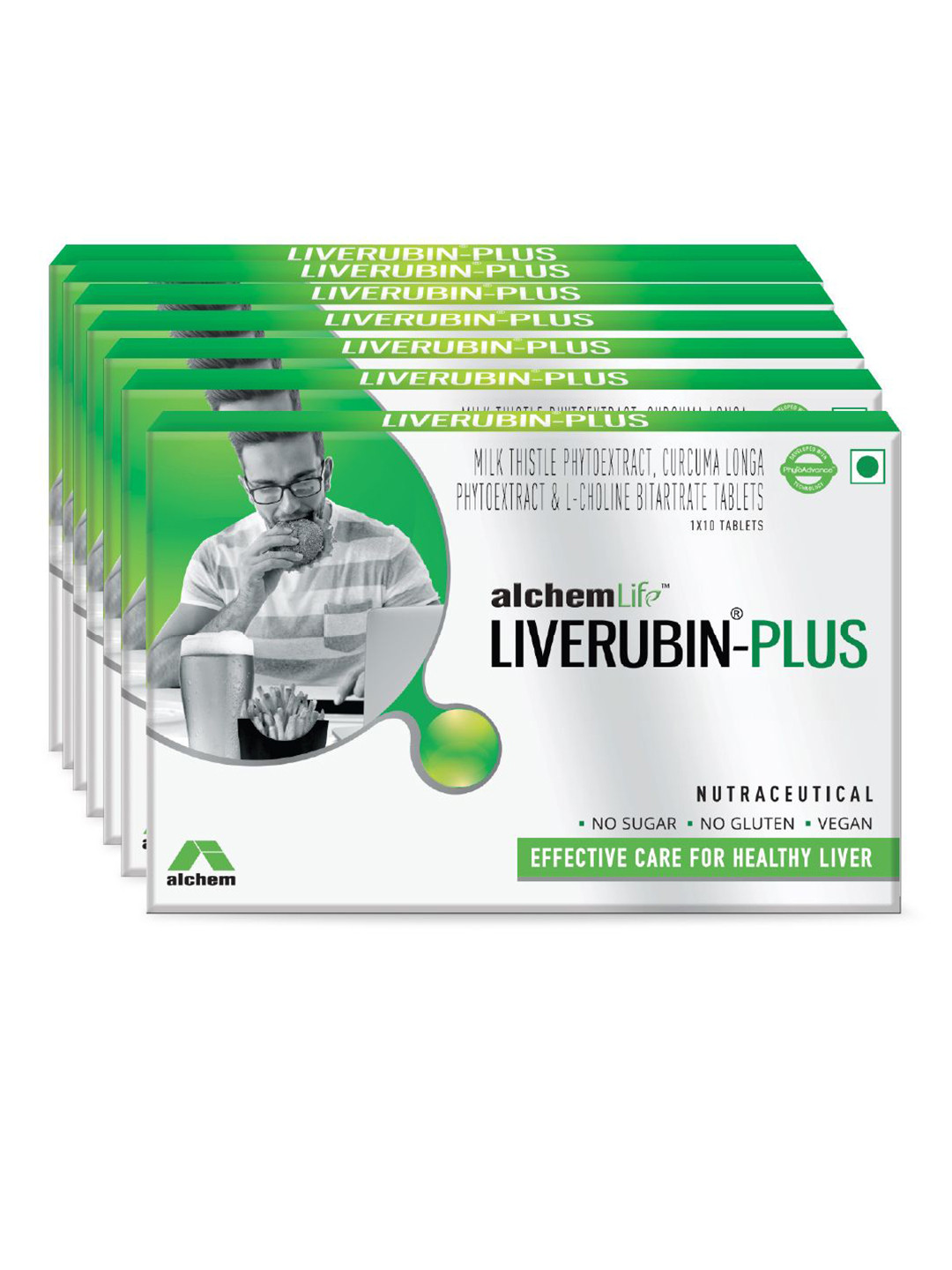

Alchem Set Of 7 Liverubin Plus Tablets - 10 Tablets Each, Yellow