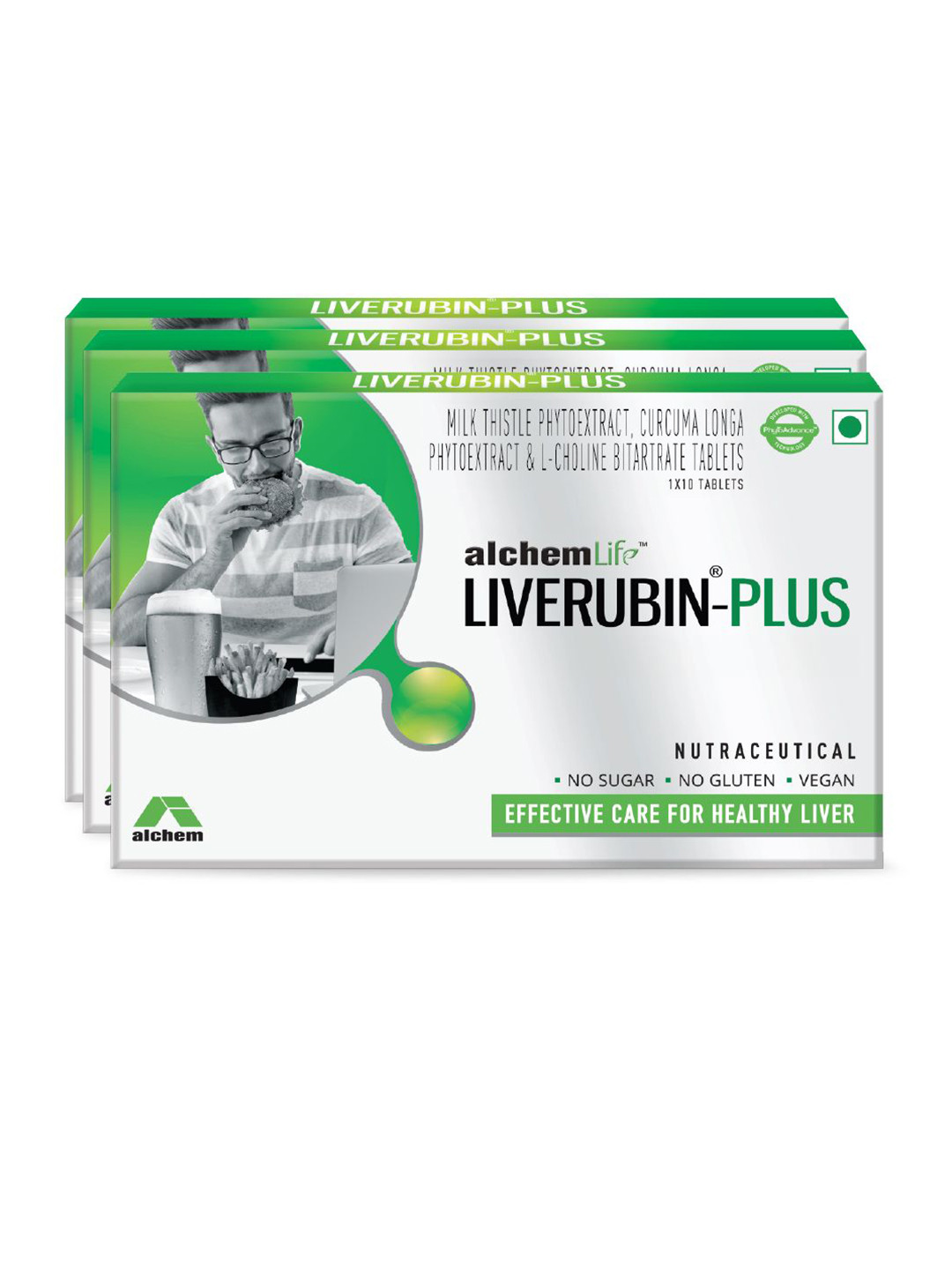 

Alchem Set Of 3 Liverubin Plus Tablets - 10 Tablets Each, Yellow