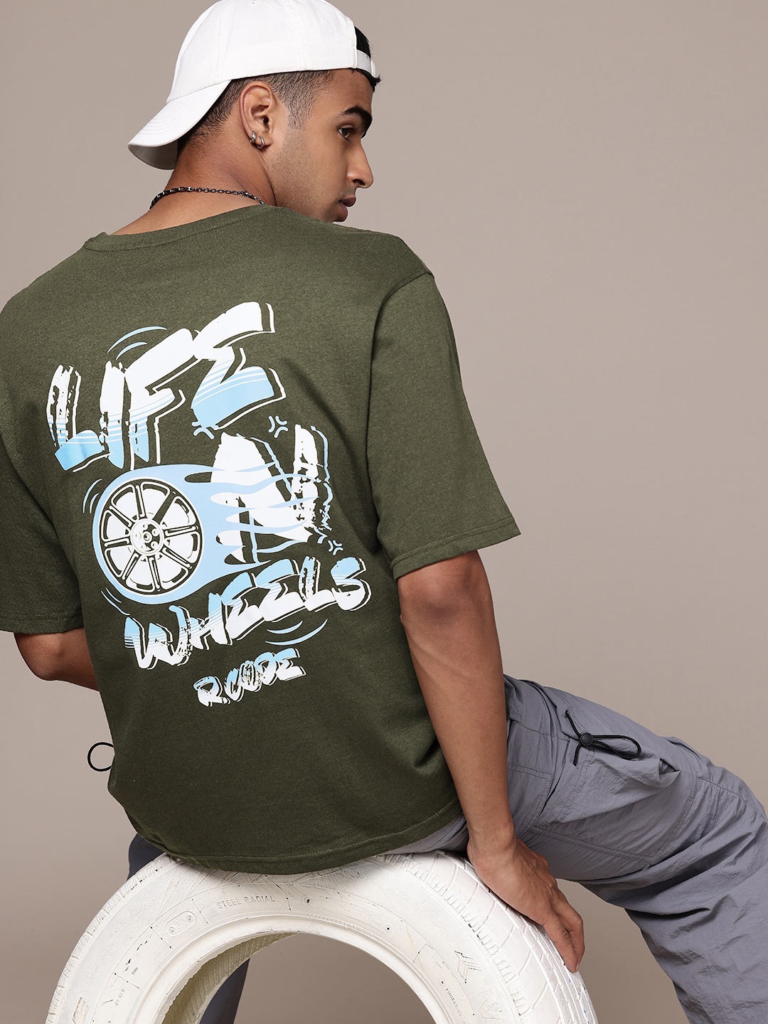 

R.Code by The Roadster Life Co. Typography Printed Relaxed Fit T-shirt, Olive