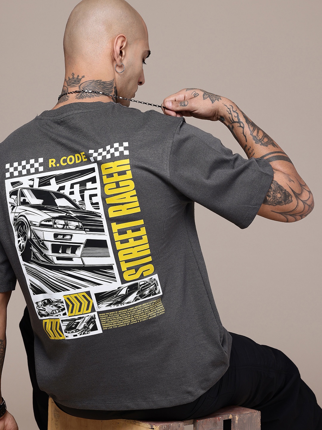 

R.Code by The Roadster Life Co. Men Printed Relaxed Fit T-shirt, Grey