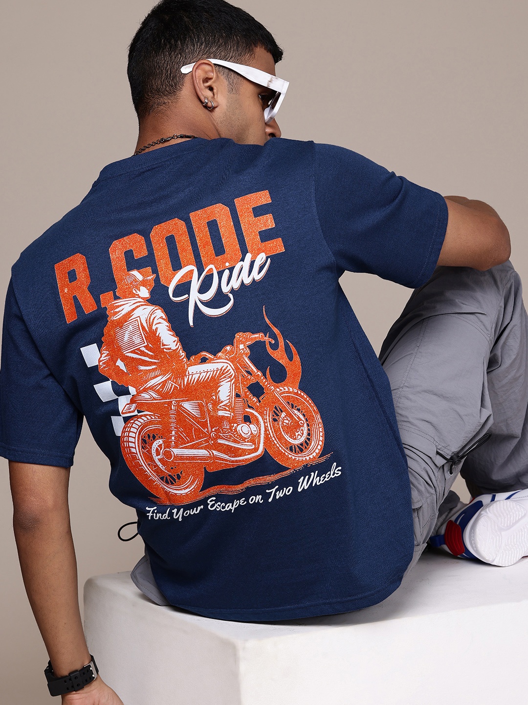 

R.Code by The Roadster Life Co. Men Printed Relaxed Fit T-shirt, Blue