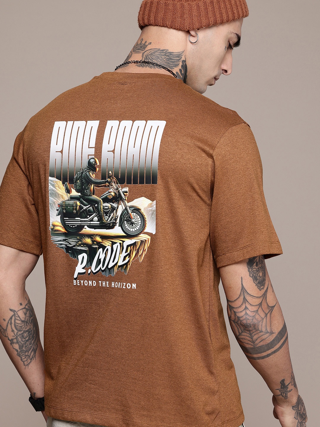 

R.Code by The Roadster Life Co. Typography Printed Relaxed Fit T-shirt, Brown