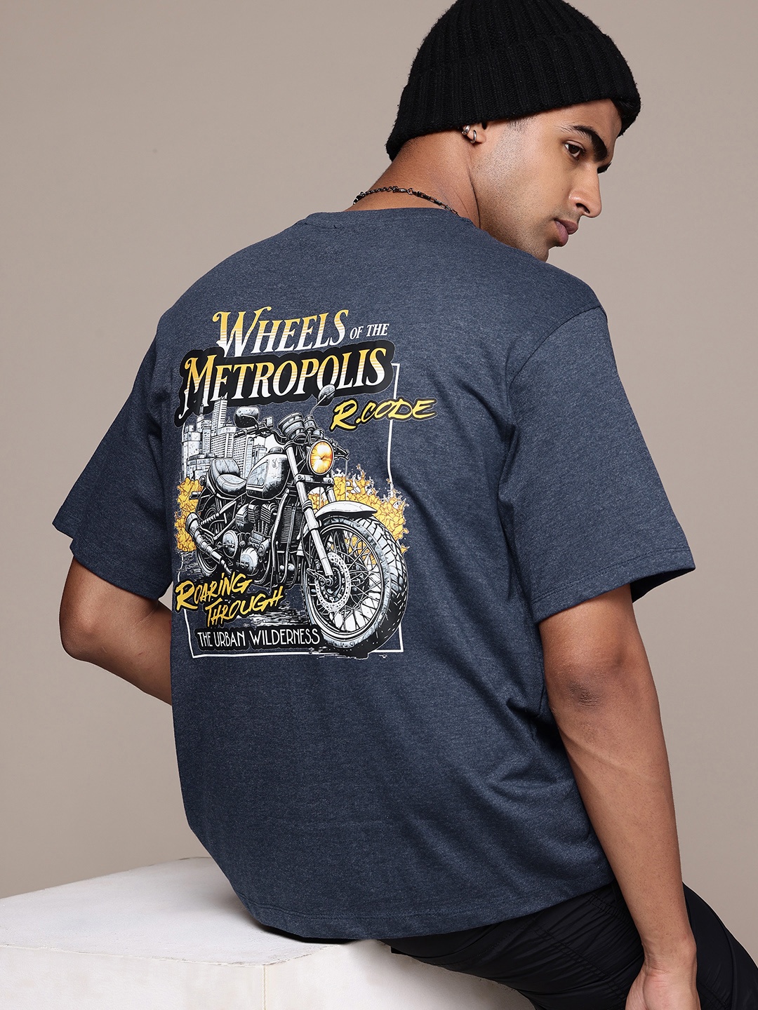 

R.Code by The Roadster Life Co. Men Printed Relaxed Fit T-shirt, Navy blue
