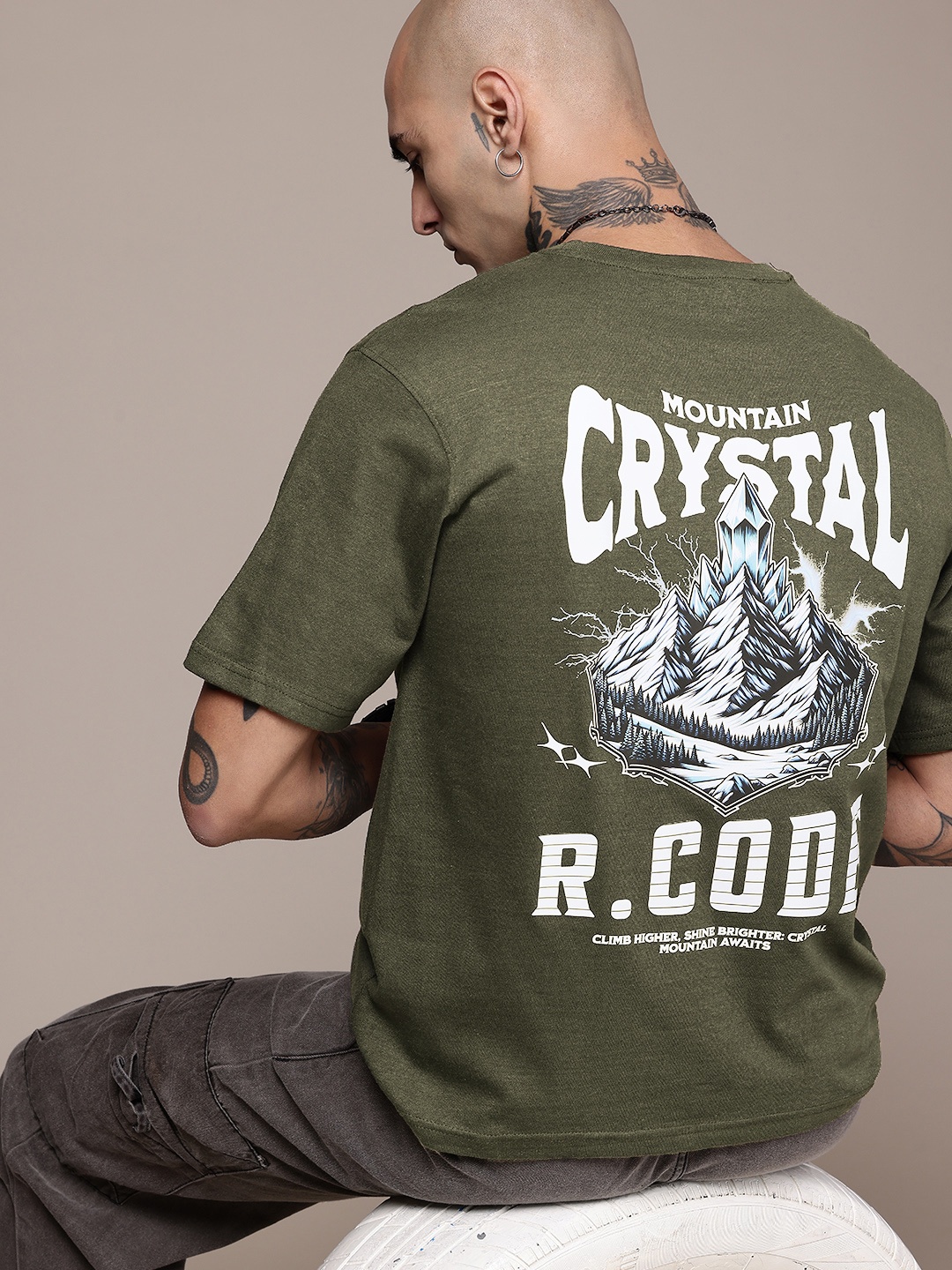 

R.Code by The Roadster Life Co. Men Typography Printed Relaxed Fit T-shirt, Olive