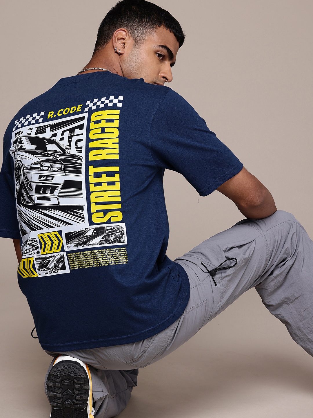 

R.Code by The Roadster Life Co. Men Printed Relaxed Fit T-shirt, Navy blue