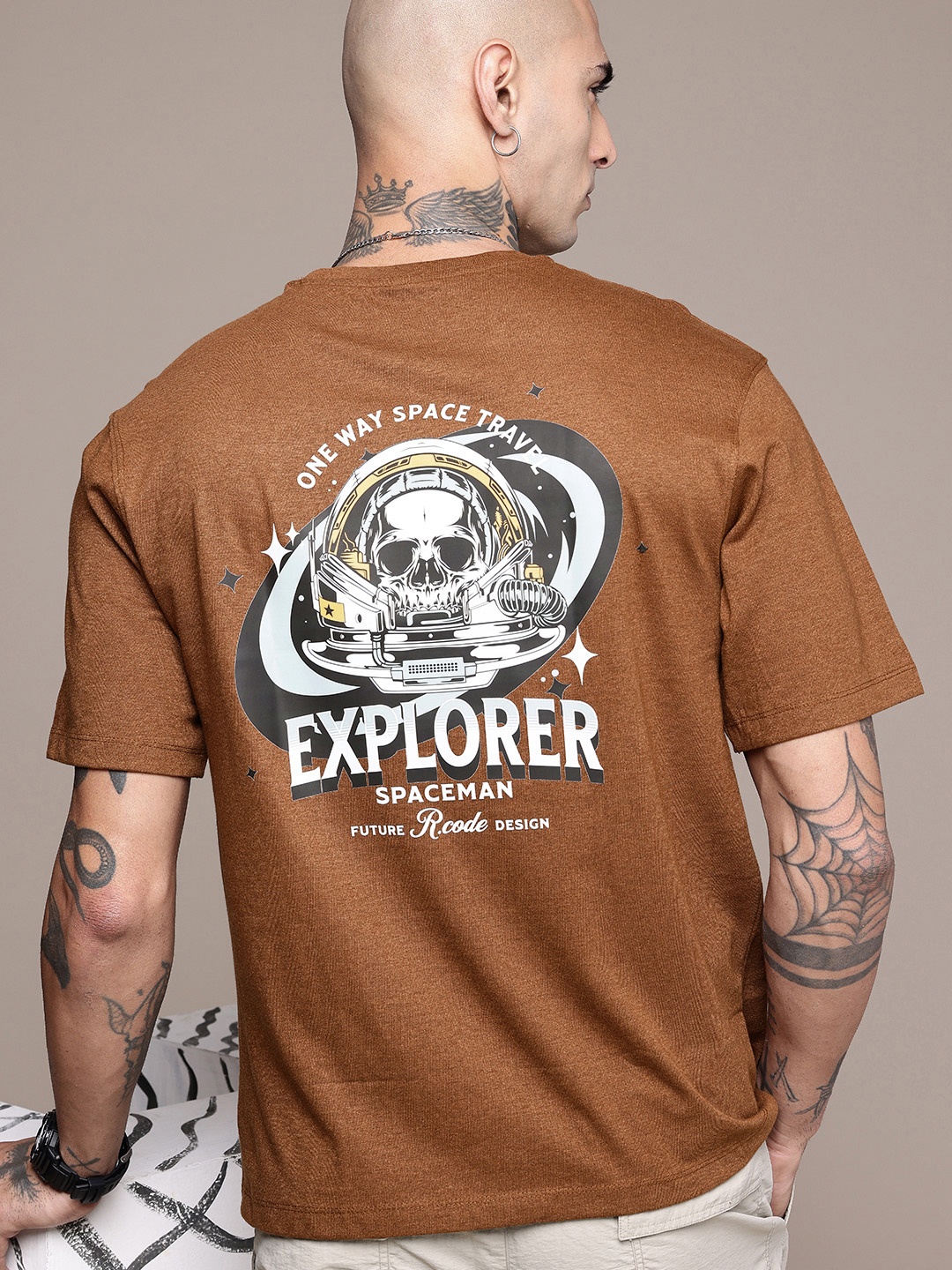 

R.Code by The Roadster Life Co. Men Graphic Printed Relaxed Fit T-shirt, Brown