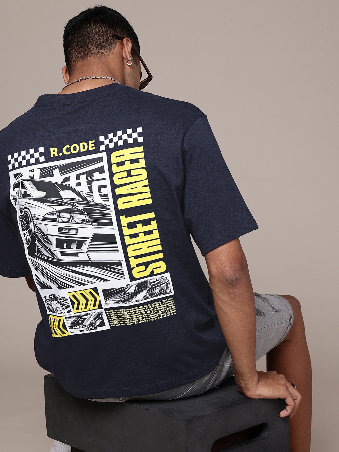 

R.Code by The Roadster Life Co. Men Printed Relaxed Fit T-shirt, Navy blue