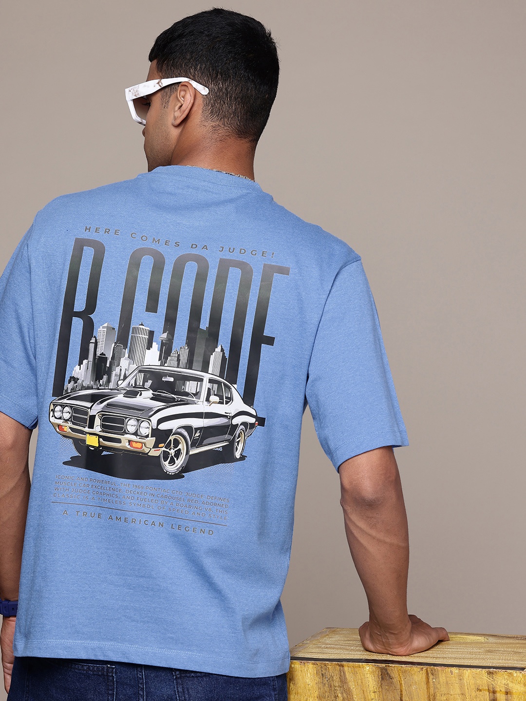

R.Code by The Roadster Life Co. Men Printed Relaxed Fit T-shirt, Blue