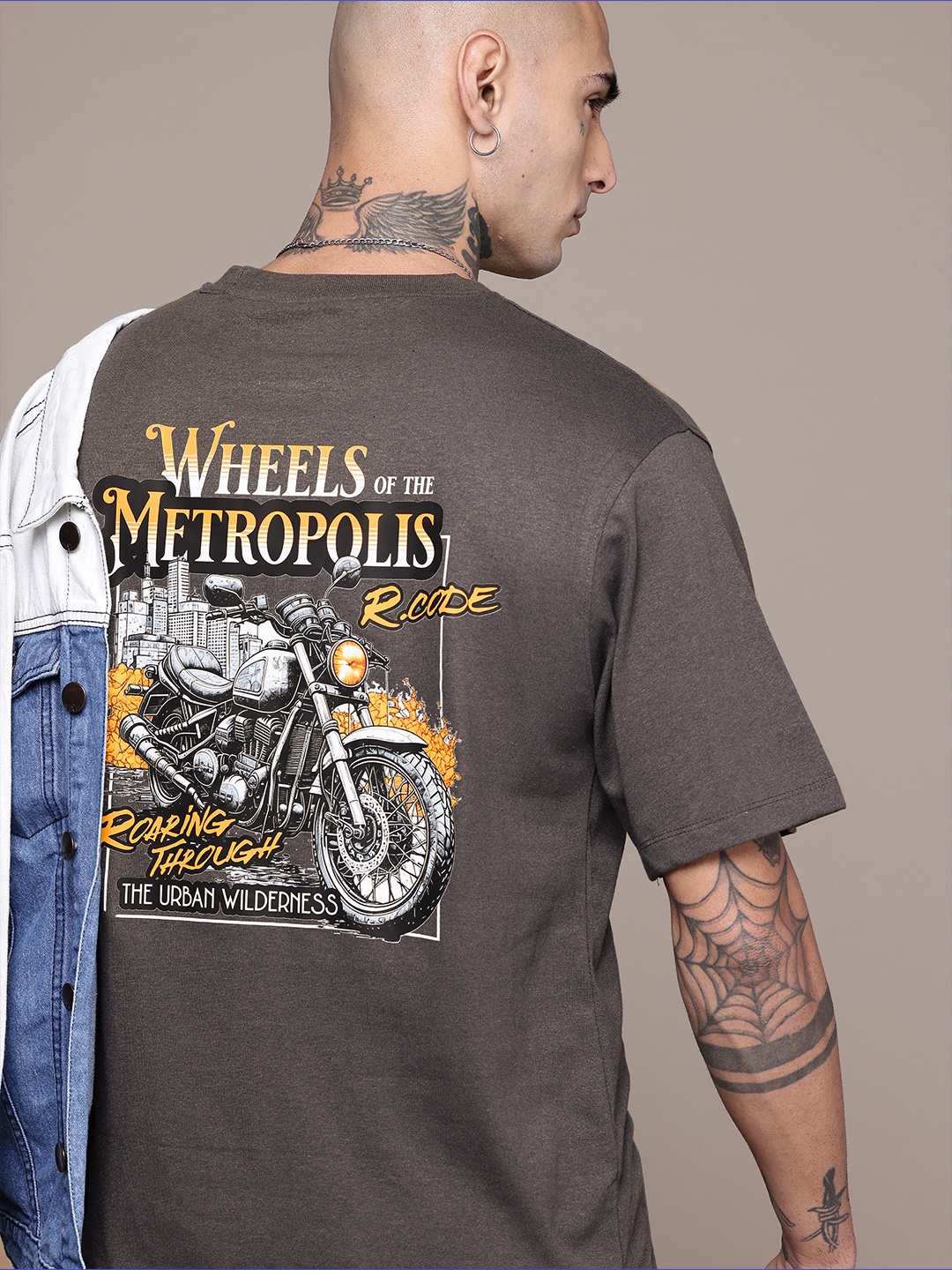 

R.Code by The Roadster Life Co. Men Printed Relaxed Fit T-shirt, Grey