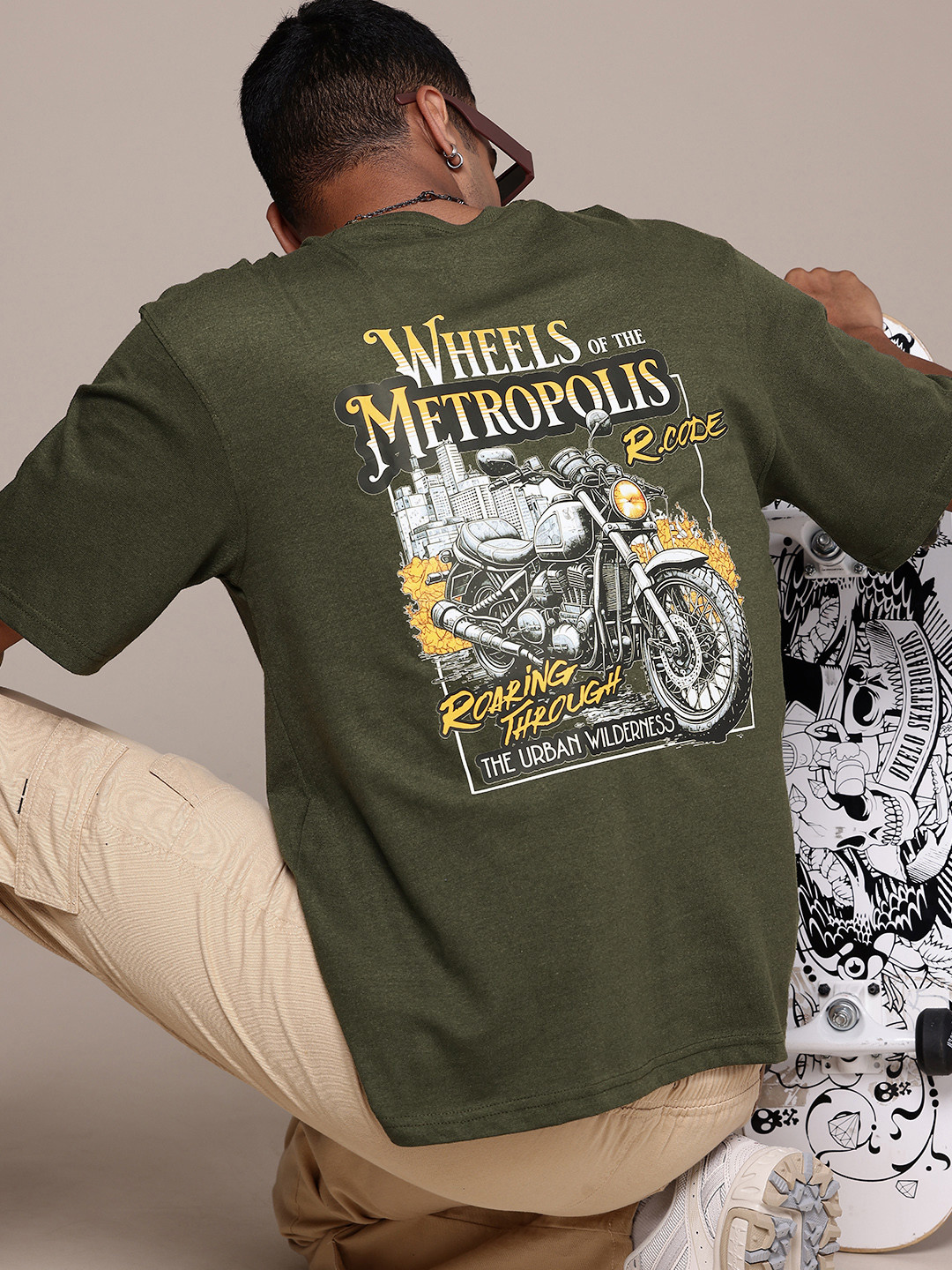 

R.Code by The Roadster Life Co. Men Printed Relaxed Fit T-shirt, Olive