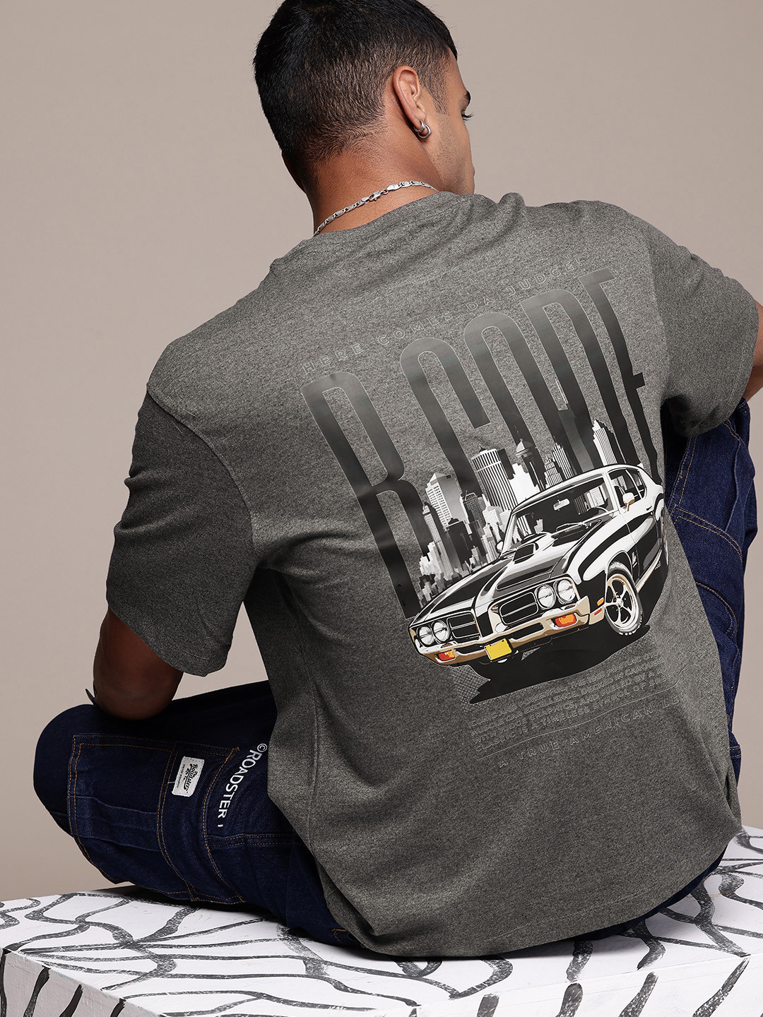 

R.Code by The Roadster Life Co. Men Printed Relaxed Fit T-shirt, Grey