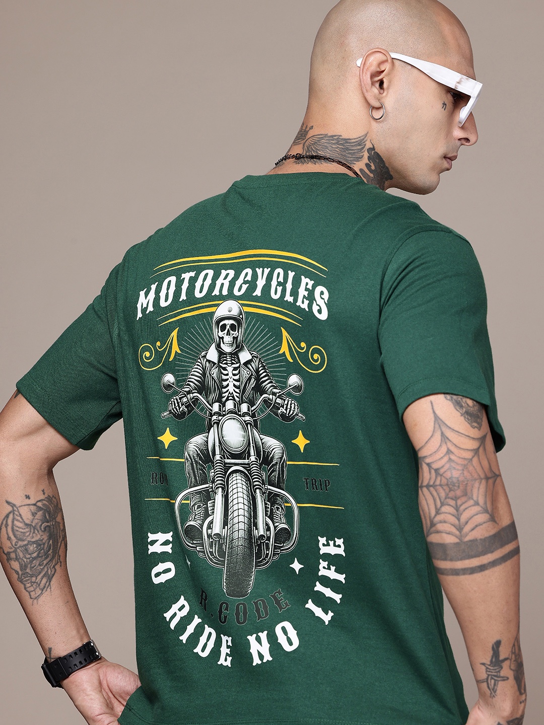 

R.Code by The Roadster Life Co. Grunge Printed Relaxed Fit T-shirt, Green
